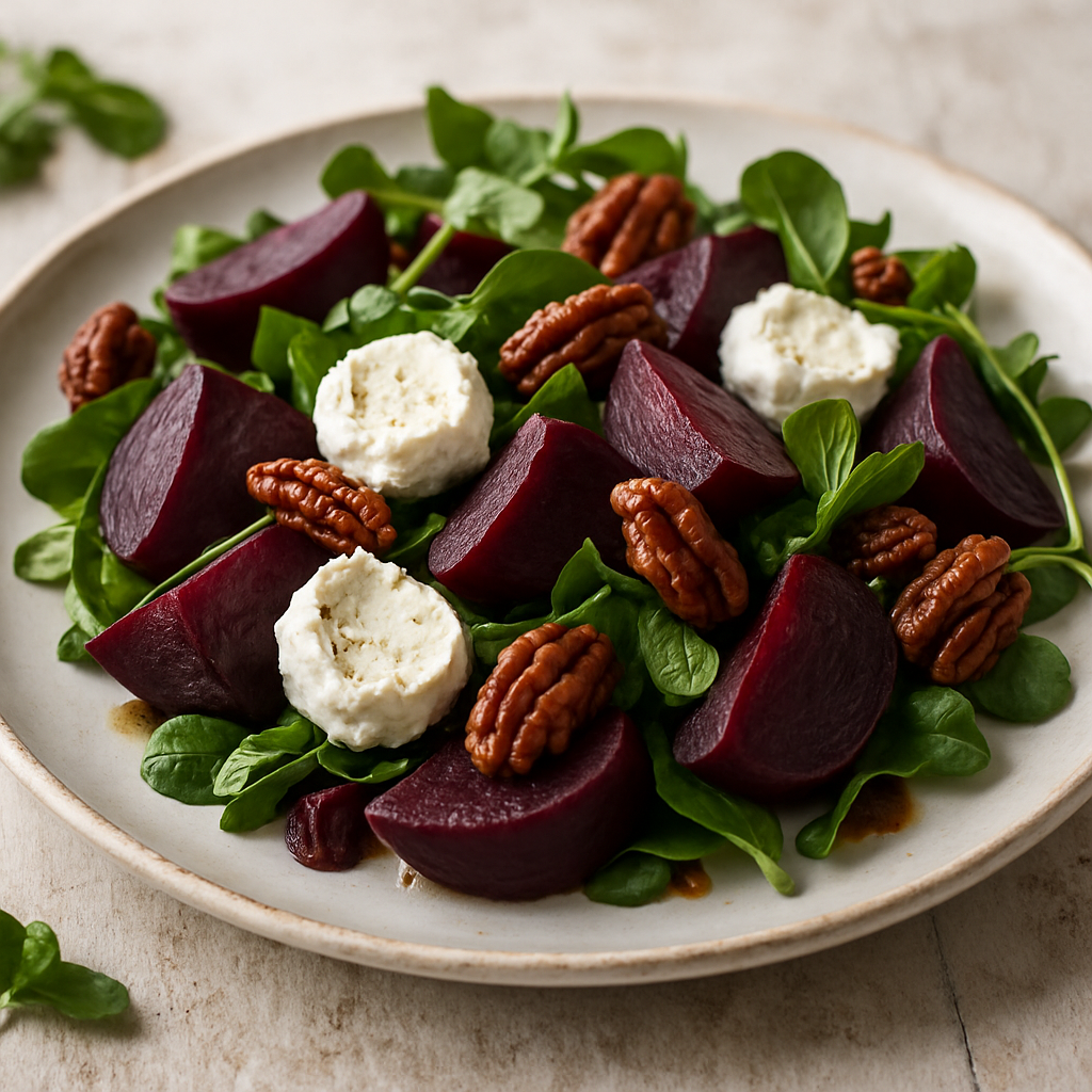Beet Salad with Goat Cheese and Candied Pecans