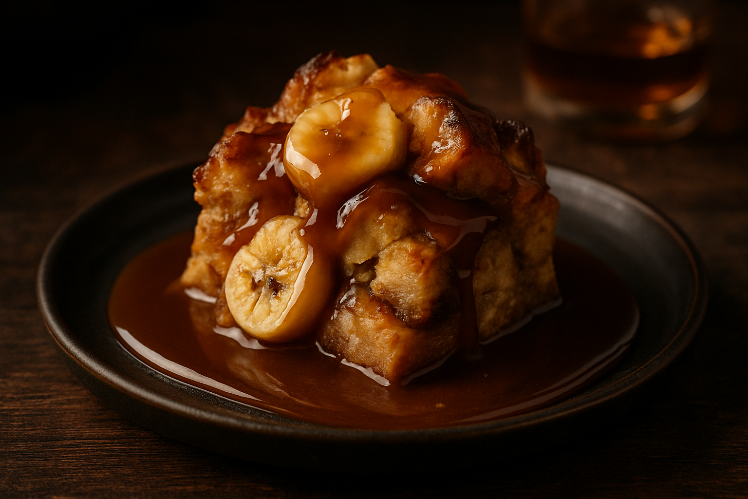 Bourbon-Banana Bread Pudding with Caramel Bourbon Sauce