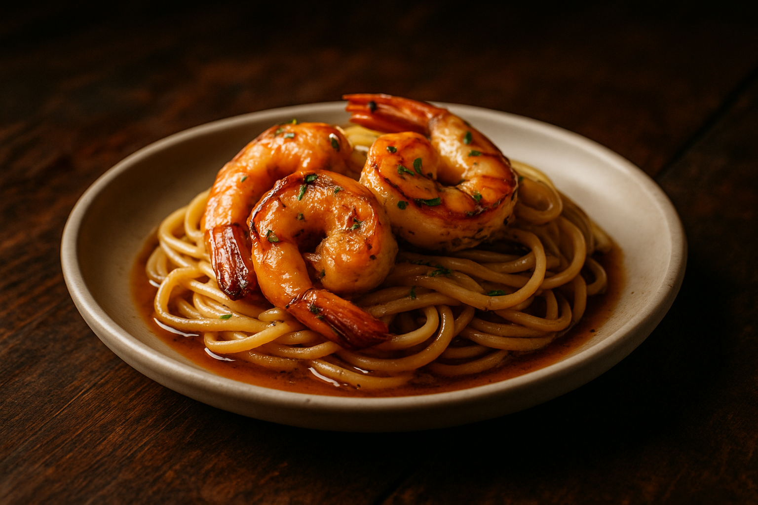 Bourbon Garlic Shrimp Linguine