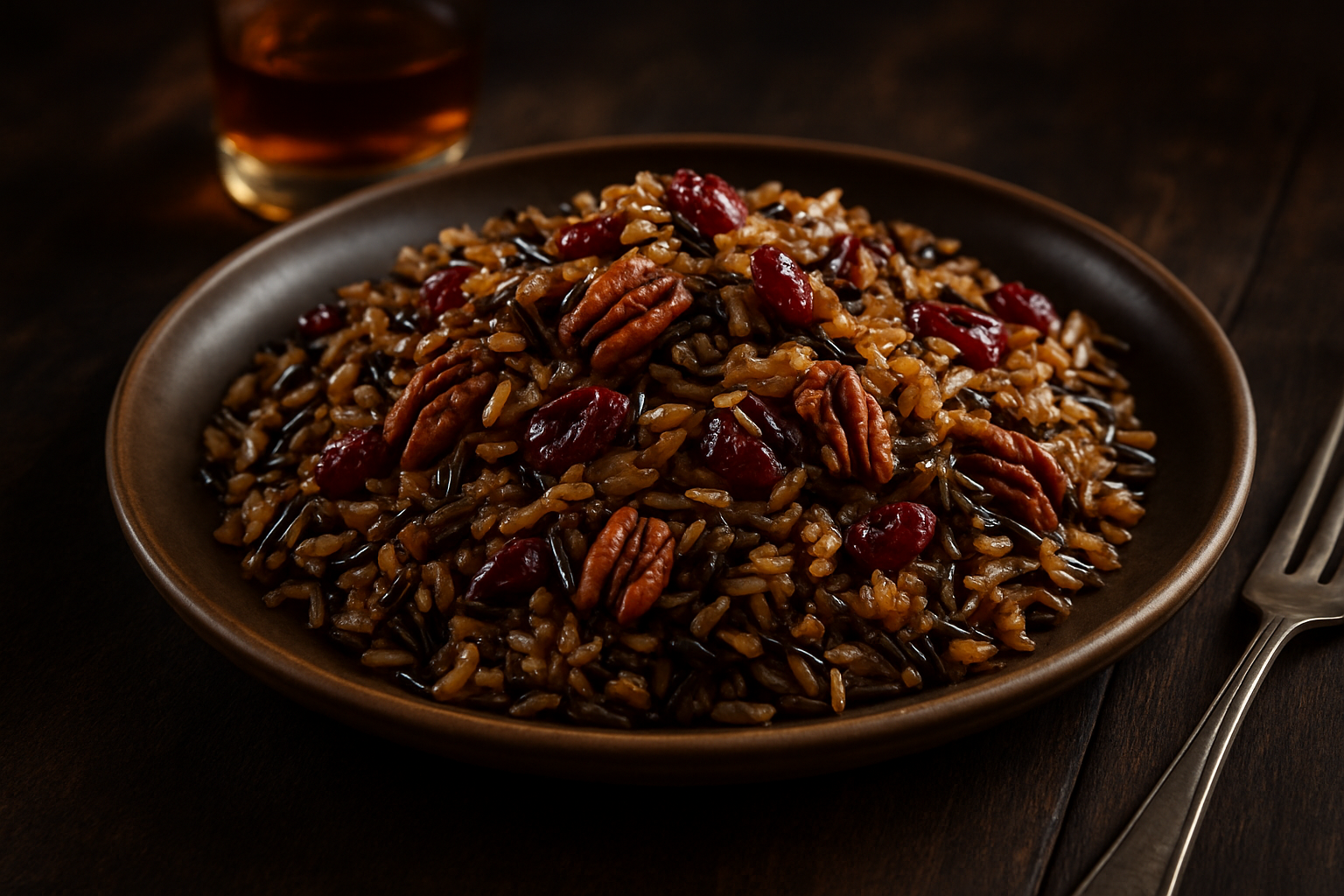 Bourbon-Glazed Wild Rice Pilaf with Cranberries and Pecans