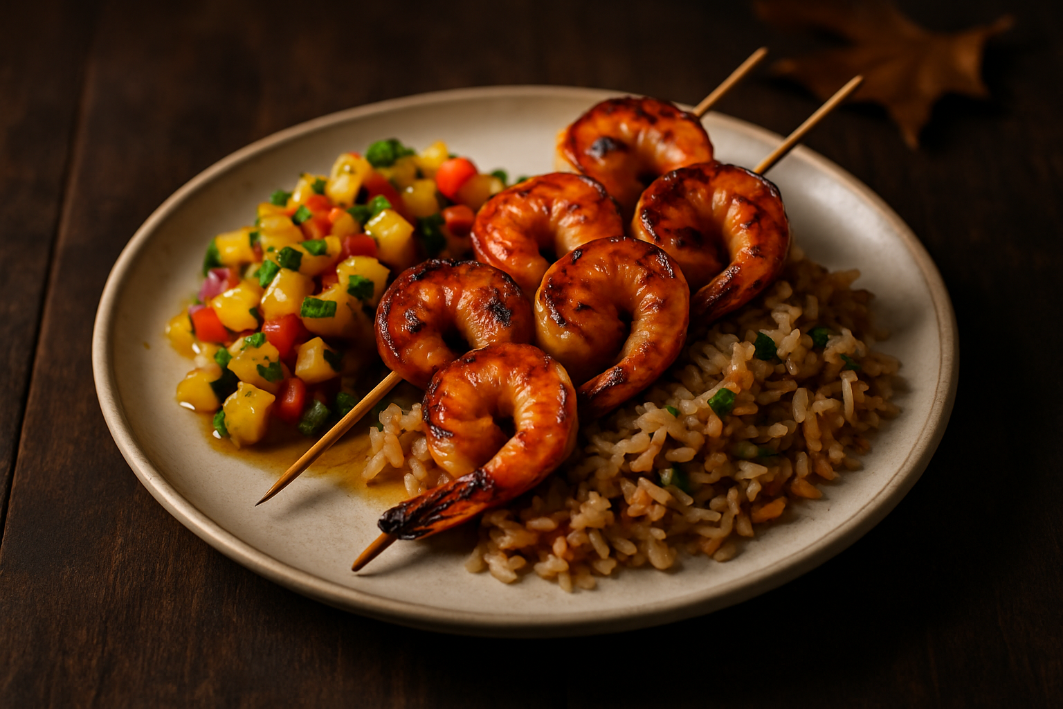 Bourbon-Grilled Shrimp Skewers with Pineapple Salsa and Bourbon-Infused Rice Pilaf