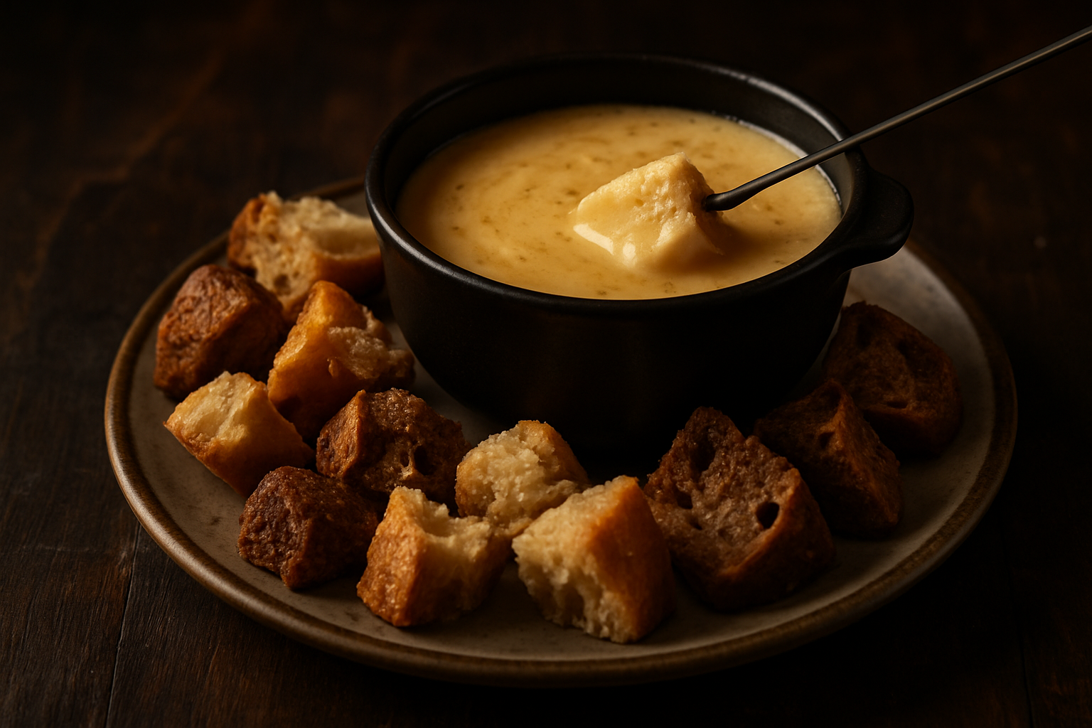 Bourbon-Infused Gruyère Fondue with Assorted Artisanal Breads