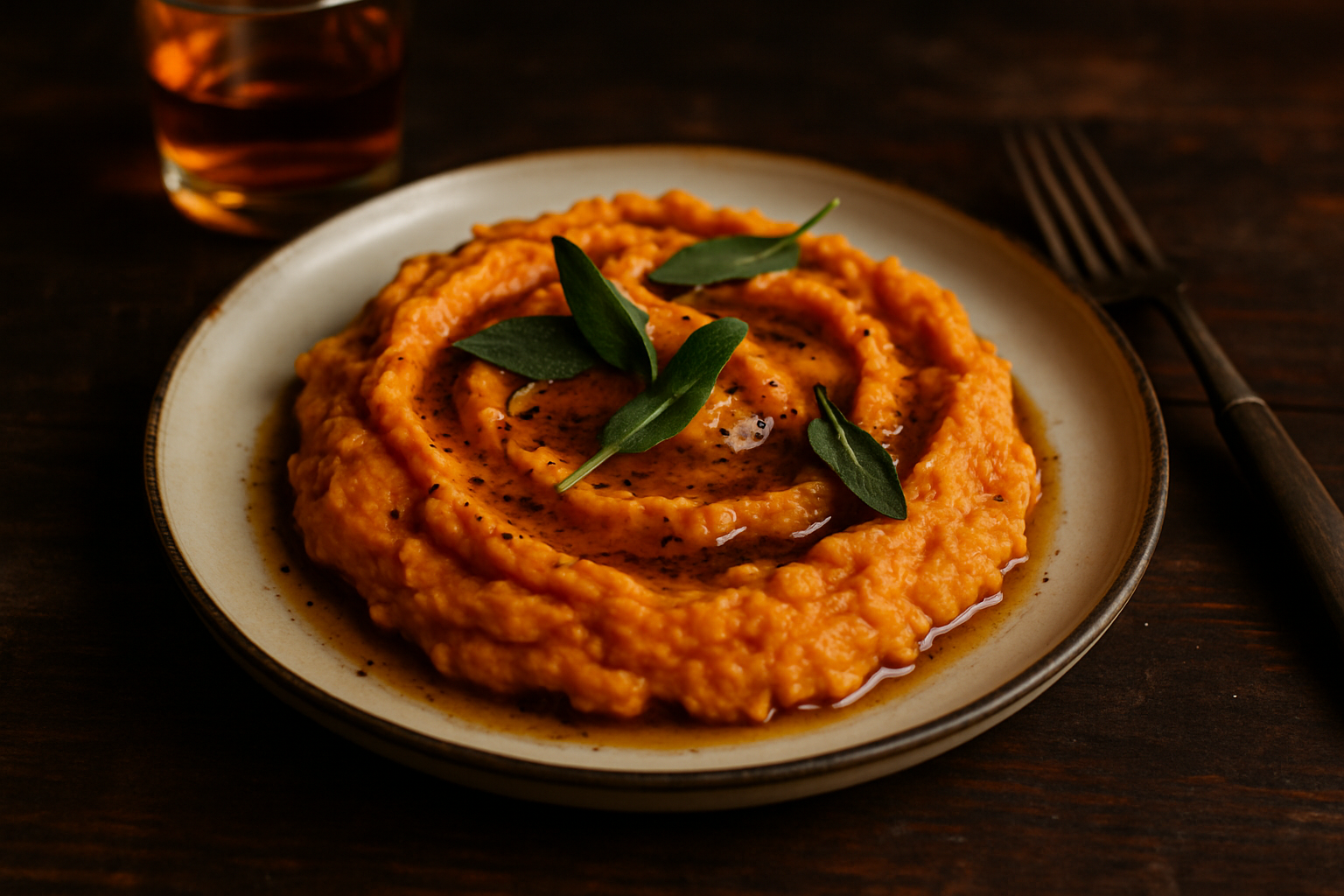Bourbon-Sweet Potato Mash with Brown Butter and Sage