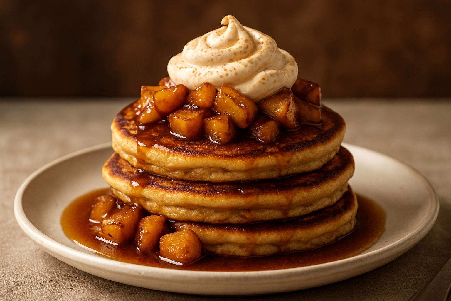 Caramelized Apple and Bourbon Pancakes with Maple Whipped Cream