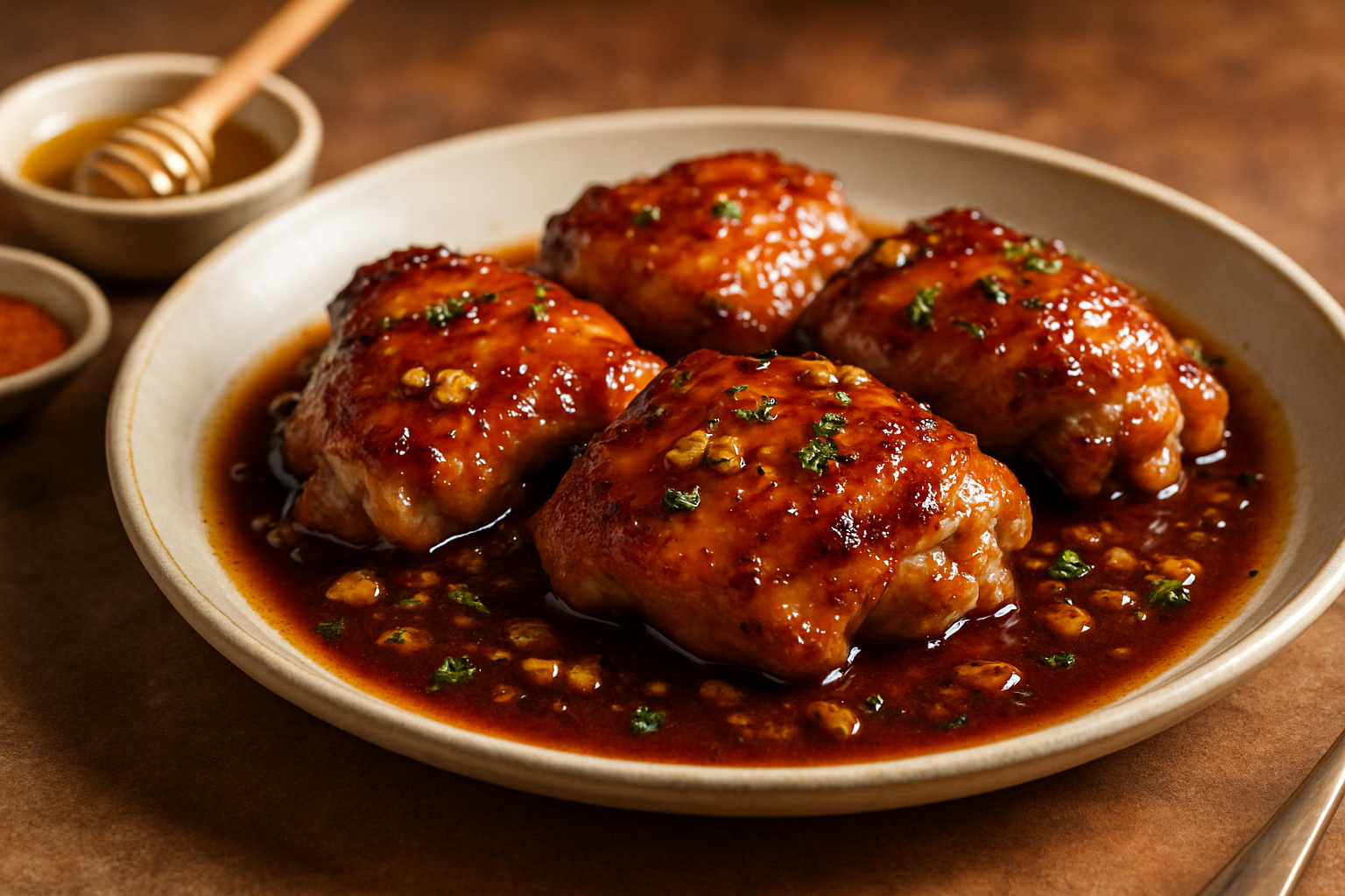 Easy Bourbon Honey Garlic Glazed Chicken Thighs