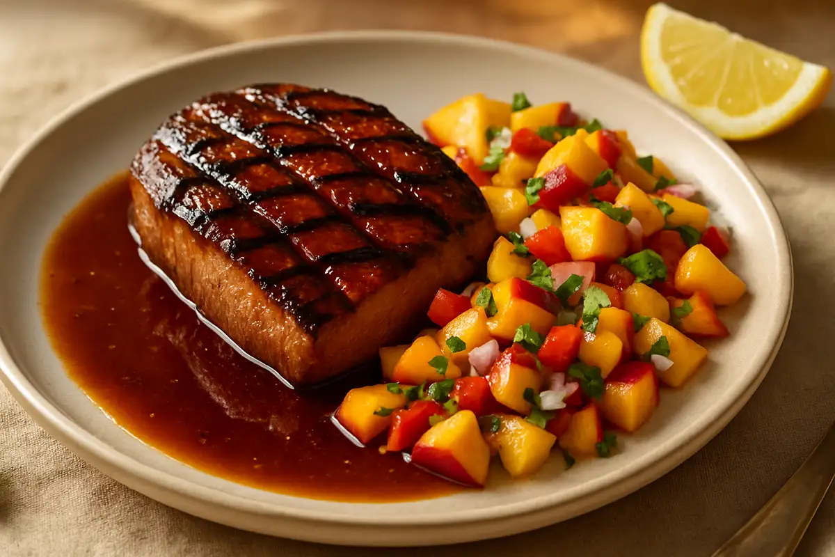 Grilled Bourbon-Glazed Duck Breast with Summer Peach Salsa