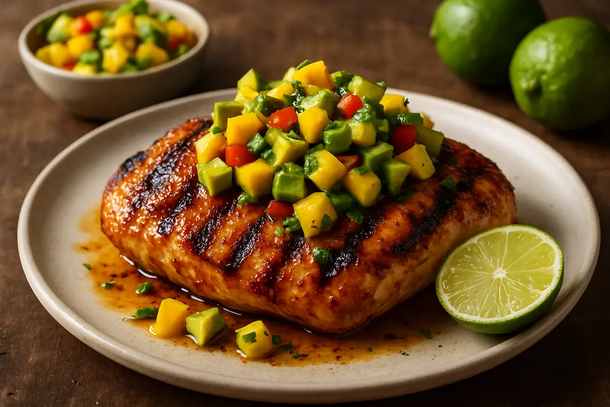 Grilled Bourbon-Lime Chicken with Mango Avocado Salsa
