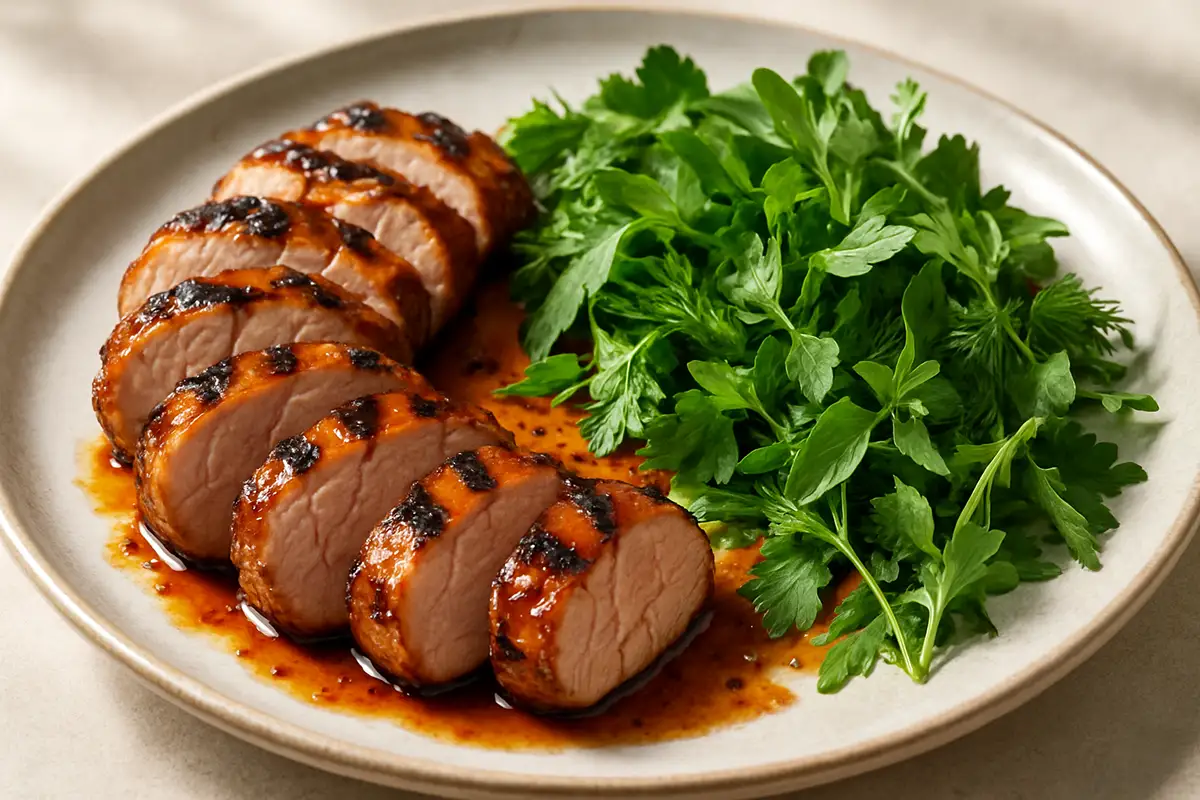 Grilled Bourbon-Peach Glazed Pork Tenderloin with Summer Herb Salad