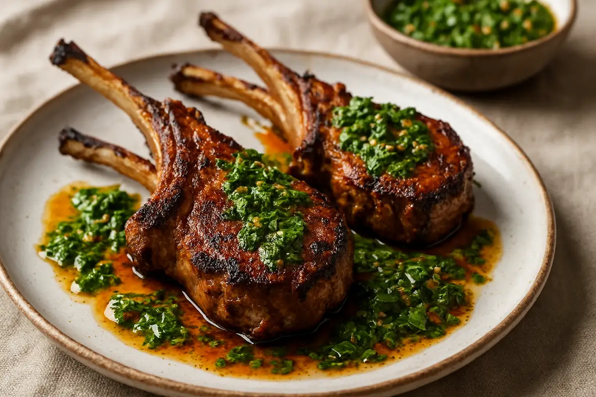 Grilled Bourbon-Spiced Lamb Chops with Summer Herb Chimichurri