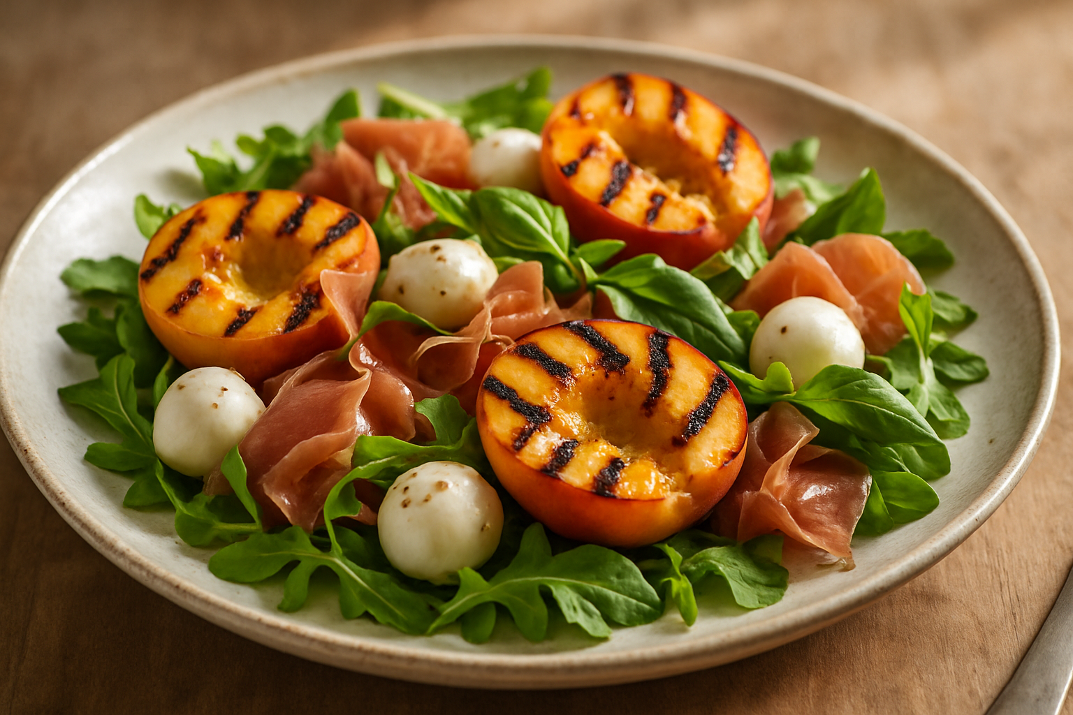 Grilled Peach Salad with Prosciutto and Mozzarella