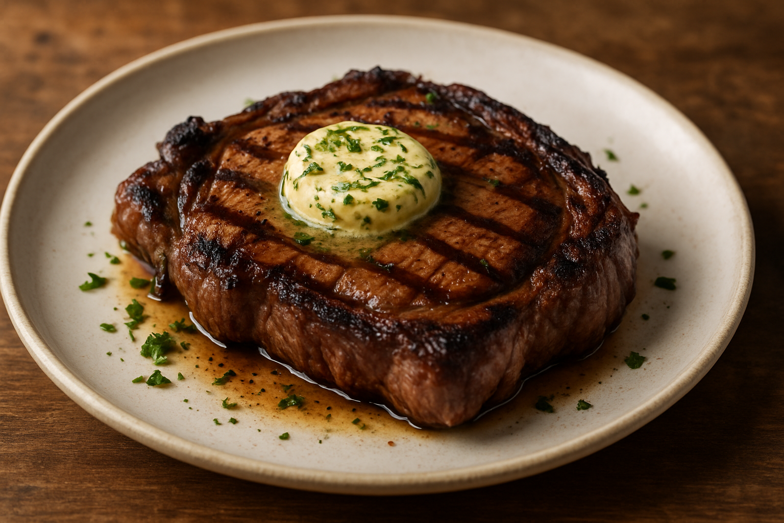 Grilled Ribeye Steak with Herb Butter