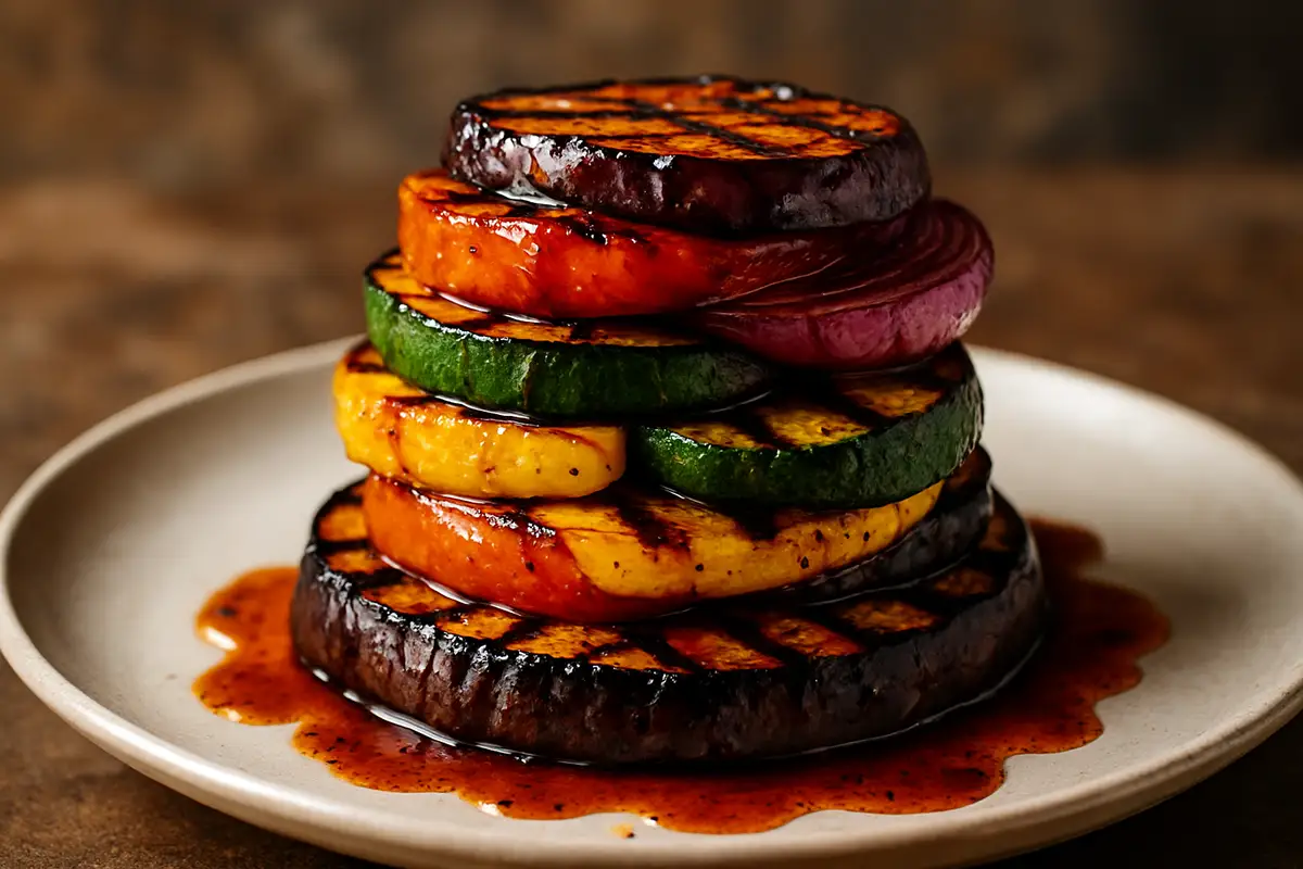 Grilled Summer Vegetable Stack with Spiced Bourbon Glaze