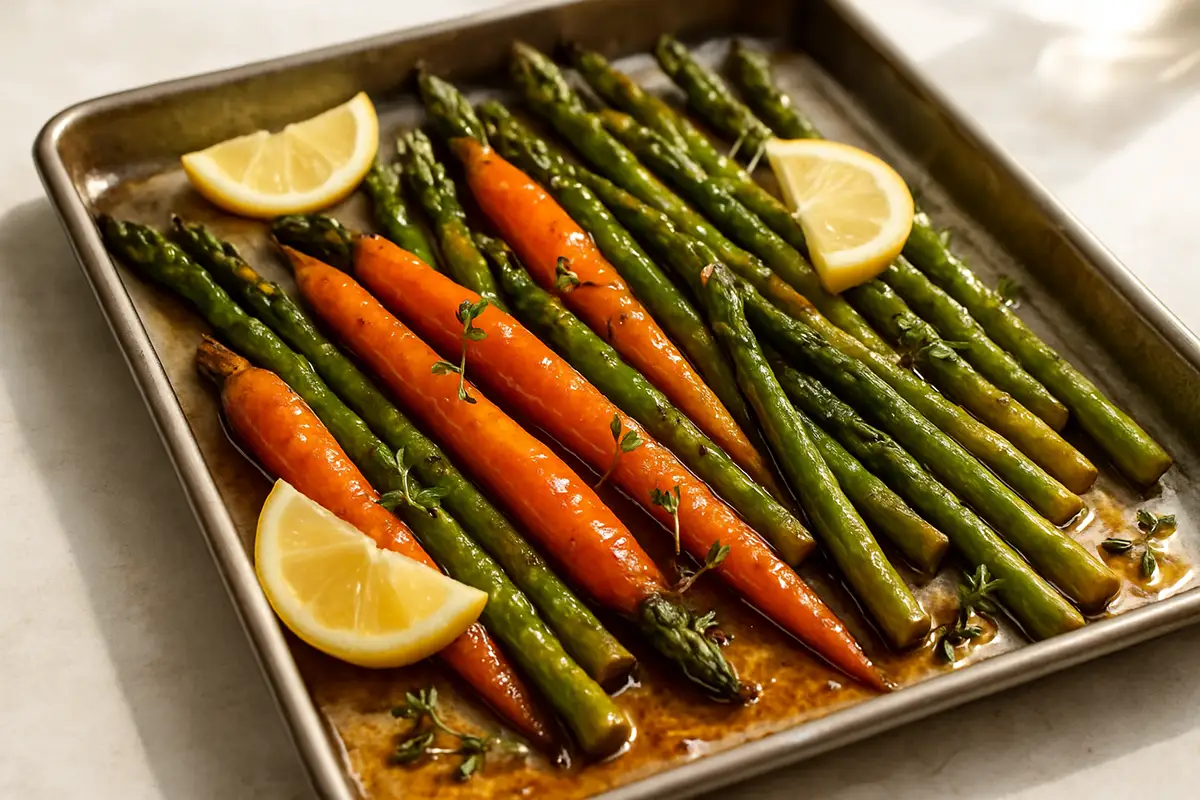 Honey-Bourbon Glazed Carrot and Asparagus Sheet Pan