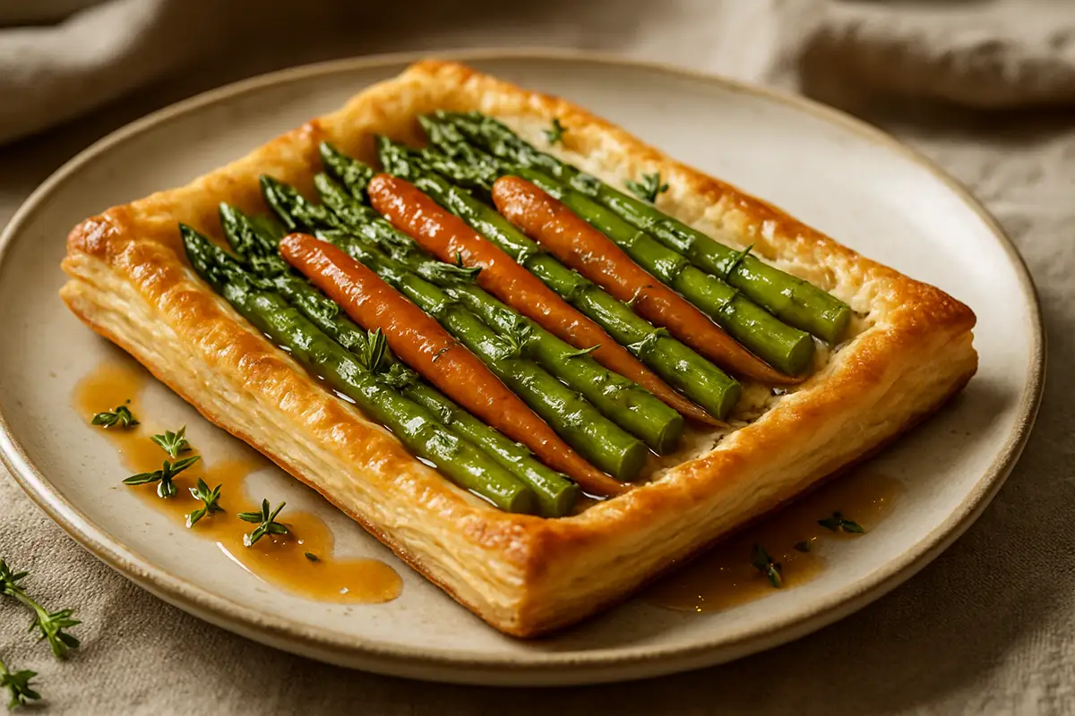 Honey Bourbon Glazed Carrot and Asparagus Tart
