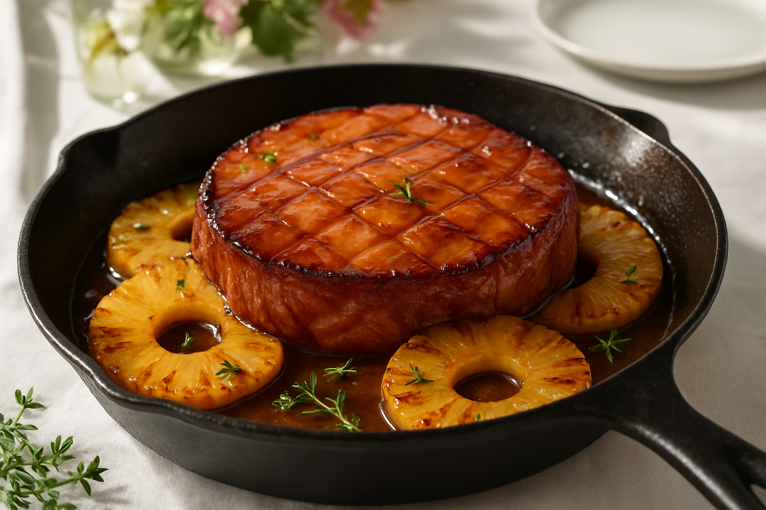 Honey Bourbon Glazed Ham and Pineapple Skillet for Easter Brunch