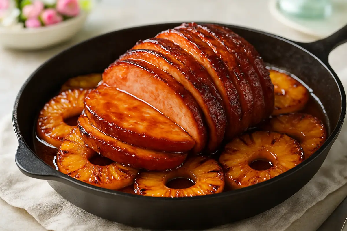 Honey Bourbon Glazed Ham and Pineapple Skillet