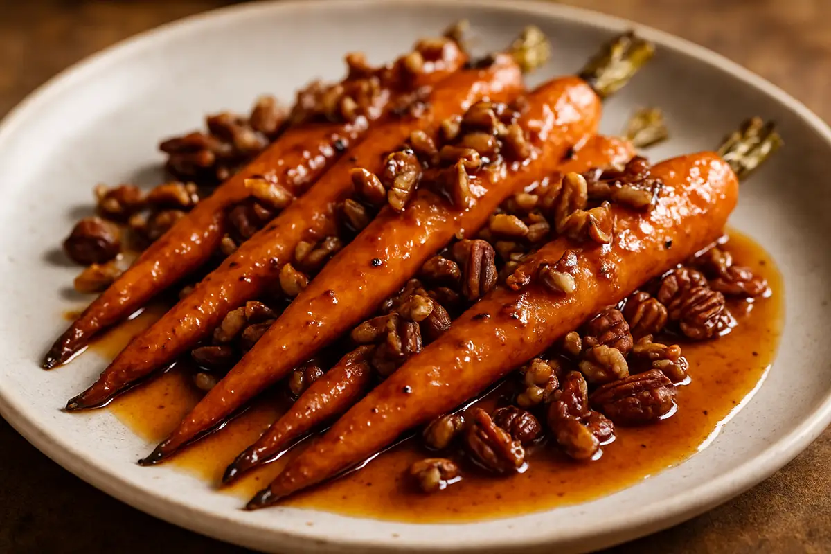 Honey Bourbon Glazed Roasted Carrots with Toasted Pecans