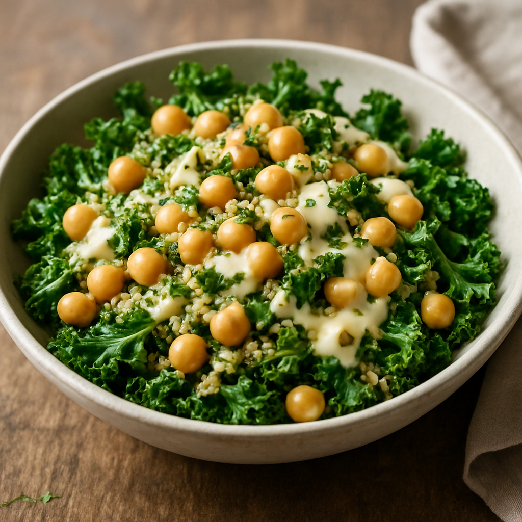Kale Salad with Quinoa, Chickpeas, and Tahini Dressing