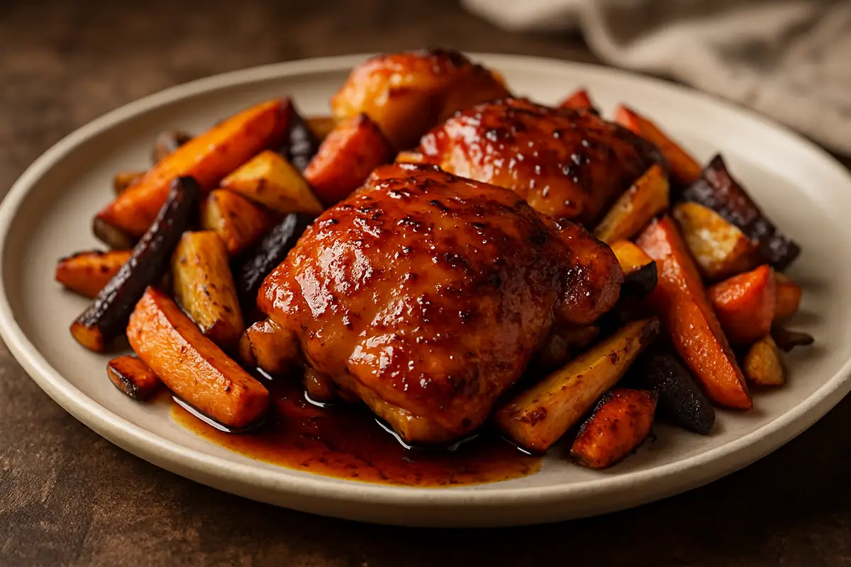 Maple Bourbon Chicken Thighs with Roasted Root Vegetables