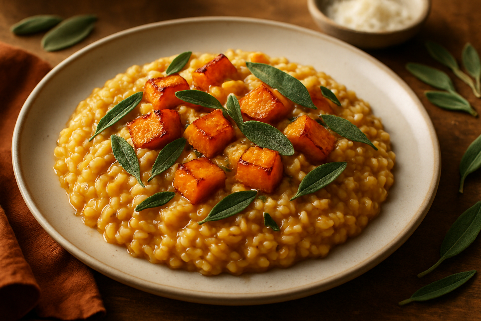 Maple Bourbon-Glazed Butternut Squash and Sage Risotto