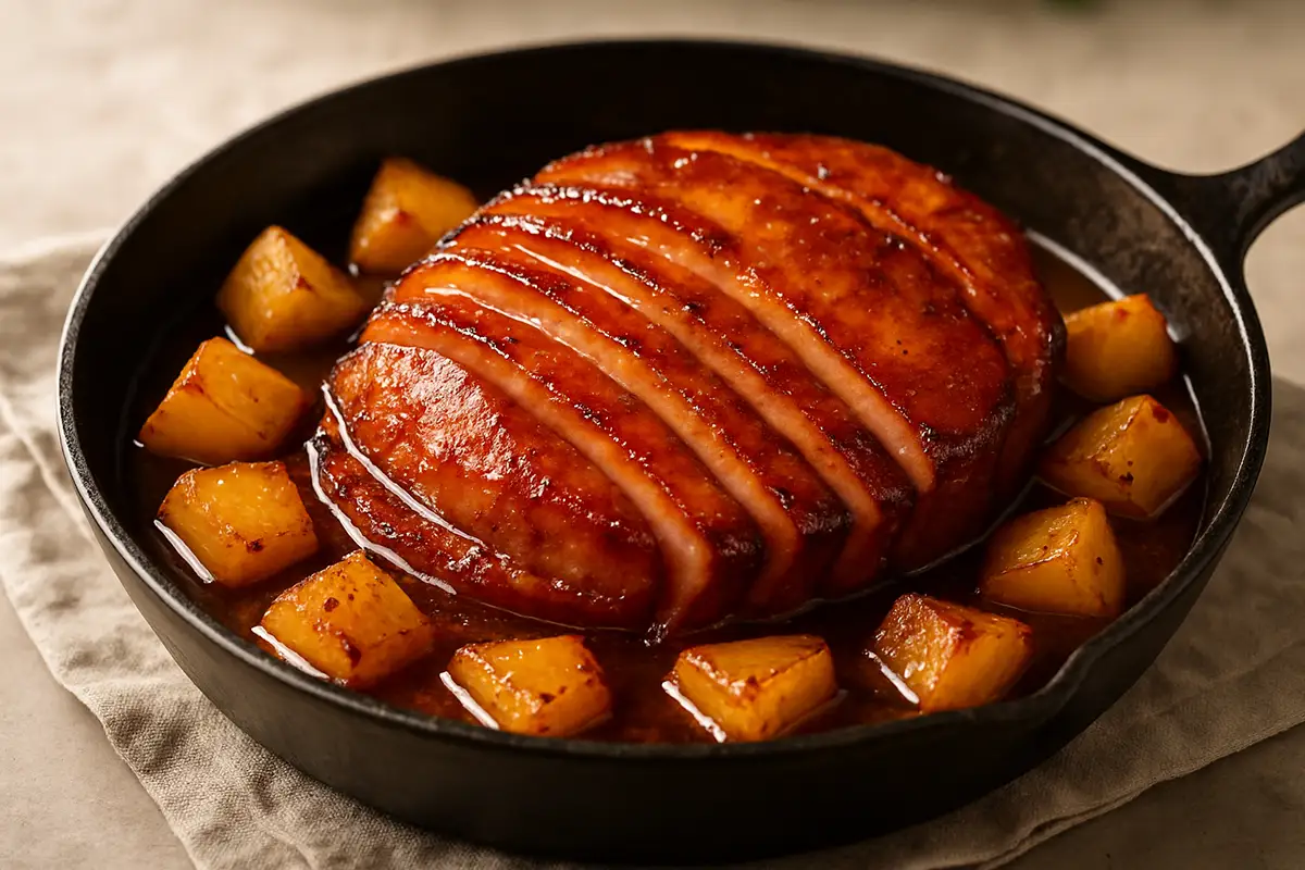 Maple Bourbon Glazed Ham and Pineapple Skillet