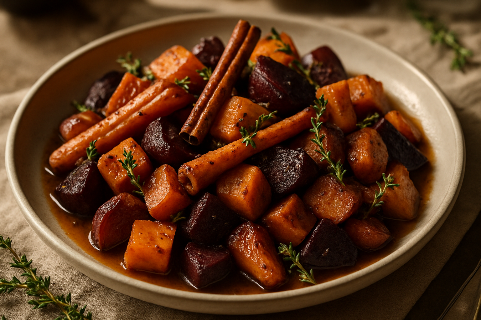 Maple Bourbon Glazed Roasted Autumn Vegetables with Thyme