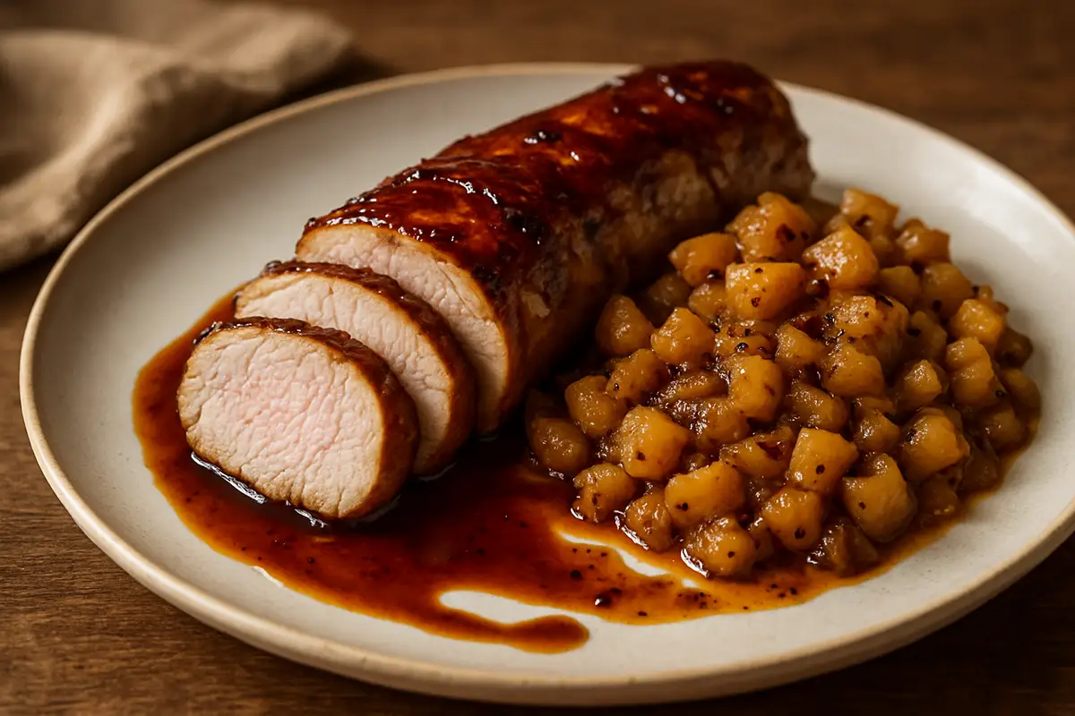 Maple Bourbon Glazed Roasted Pork Tenderloin with Spiced Apple Chutney