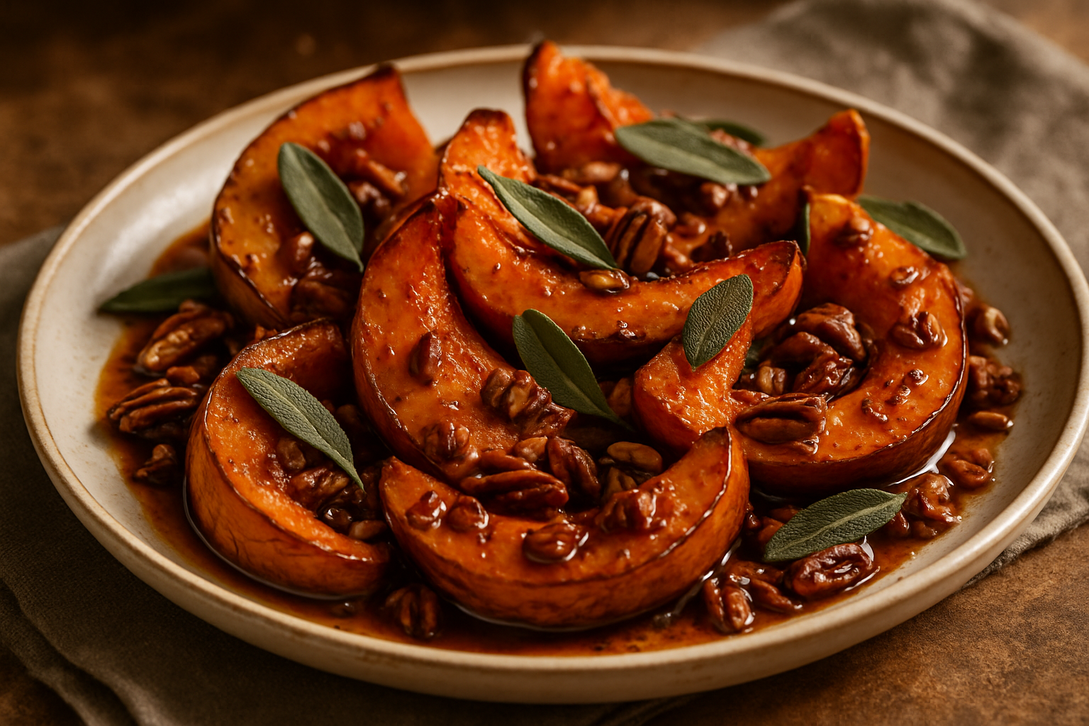 Maple Bourbon-Glazed Roasted Pumpkin with Sage and Toasted Pecans