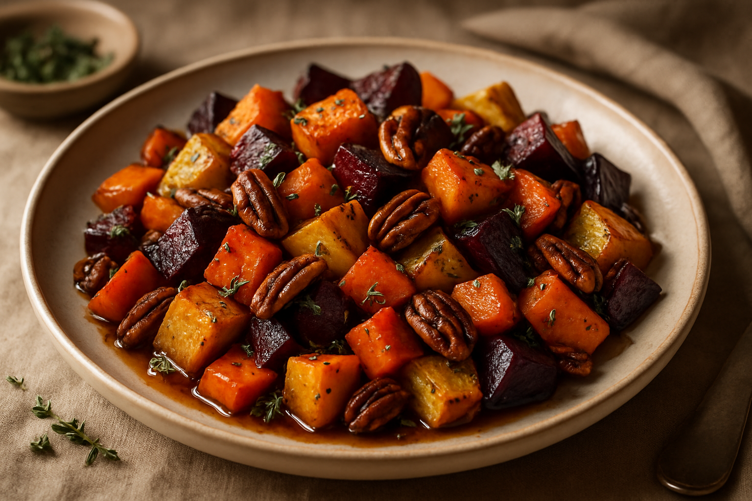 Maple Bourbon Glazed Roasted Root Vegetable Medley