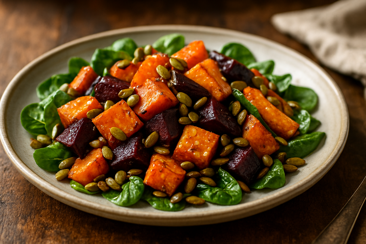 Maple Bourbon Roasted Autumn Vegetable Salad with Pepitas