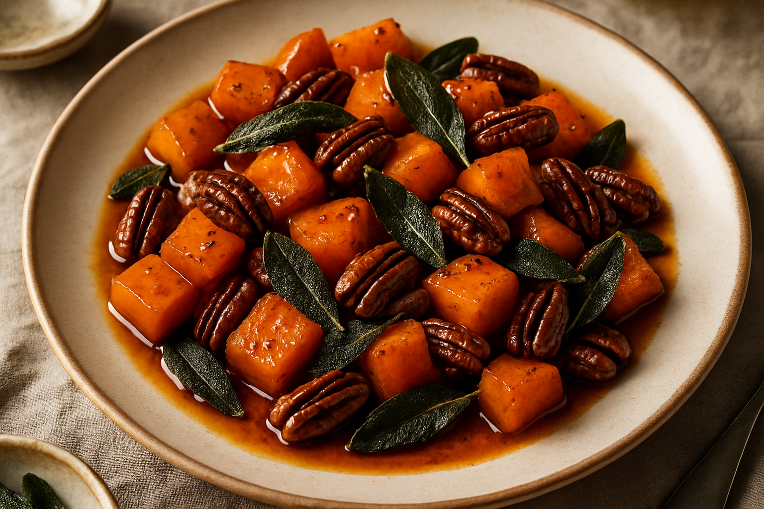 Maple Bourbon Roasted Butternut Squash with Toasted Pecans and Sage
