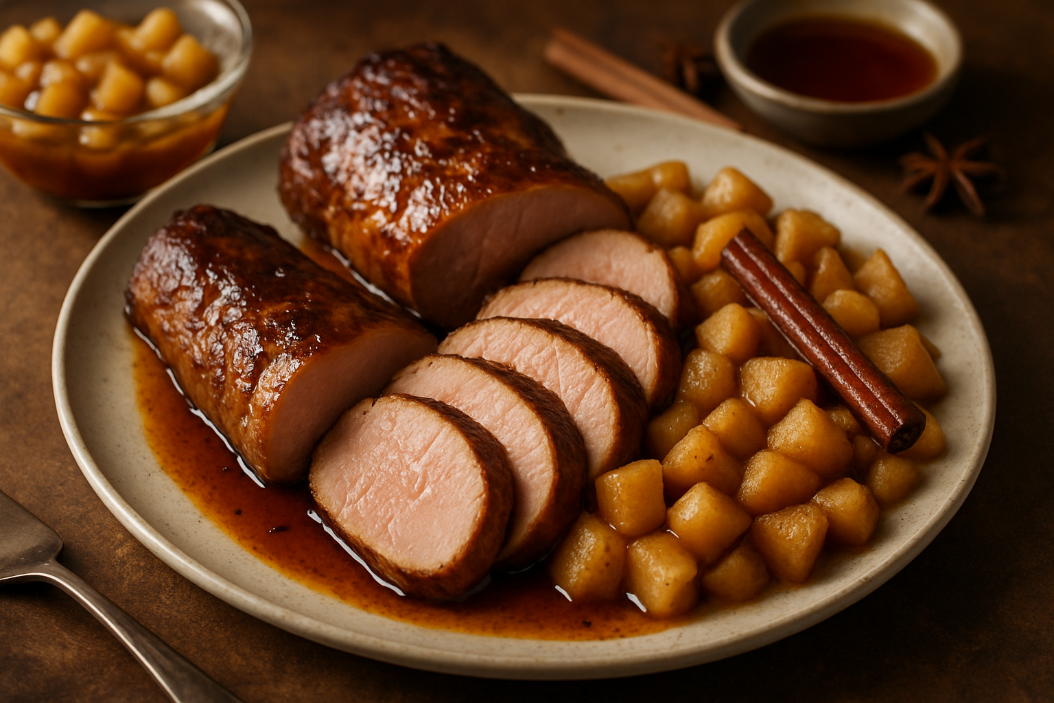 Maple Bourbon Roasted Pork Tenderloin with Spiced Apple Compote