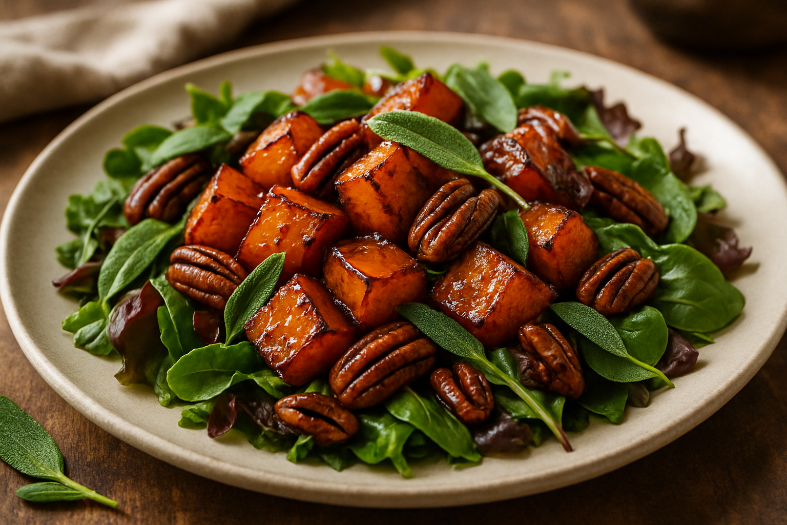 Maple Bourbon Roasted Pumpkin and Sage Salad
