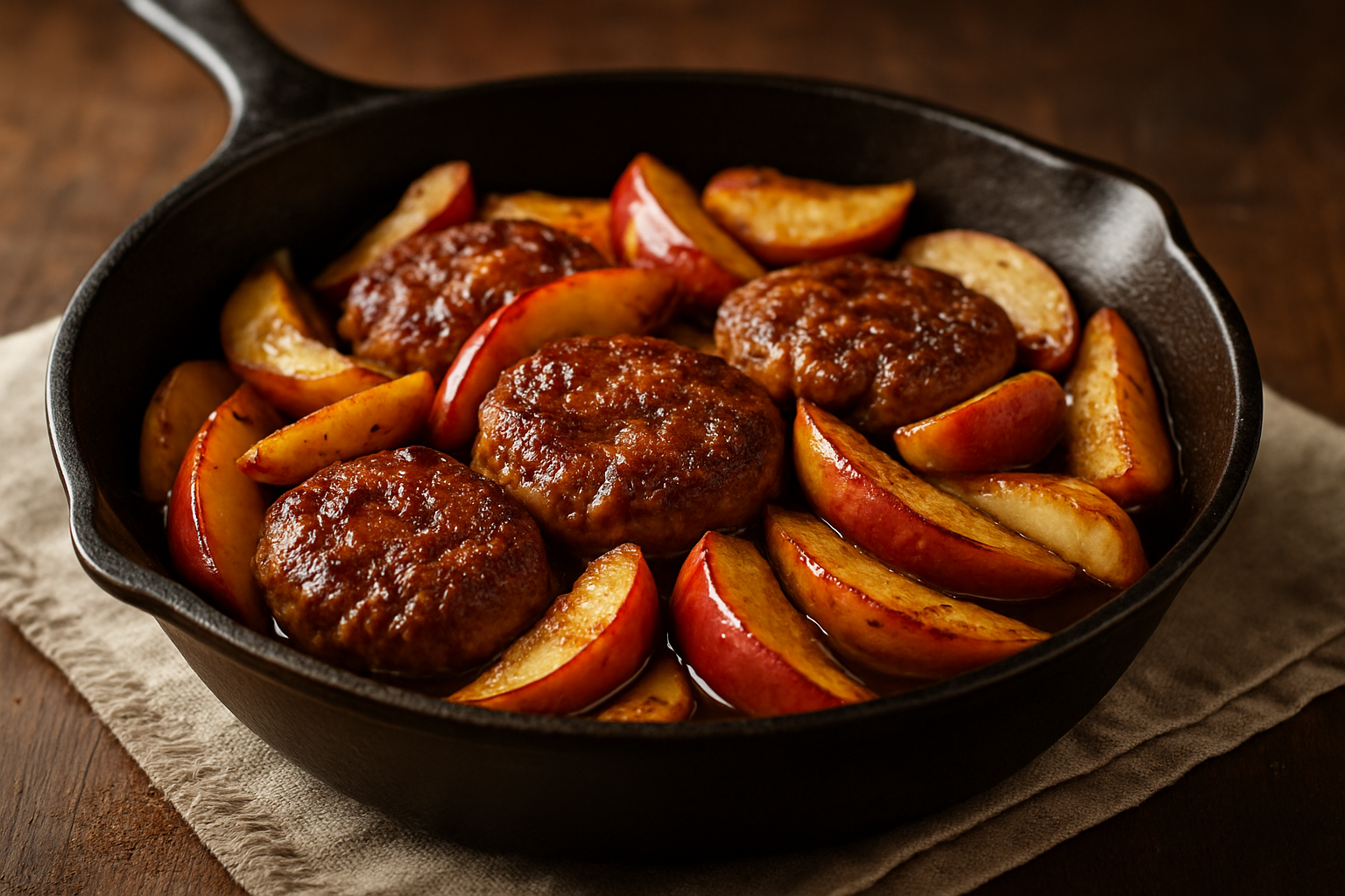 Maple Bourbon-Spiced Apple and Sausage Breakfast Skillet