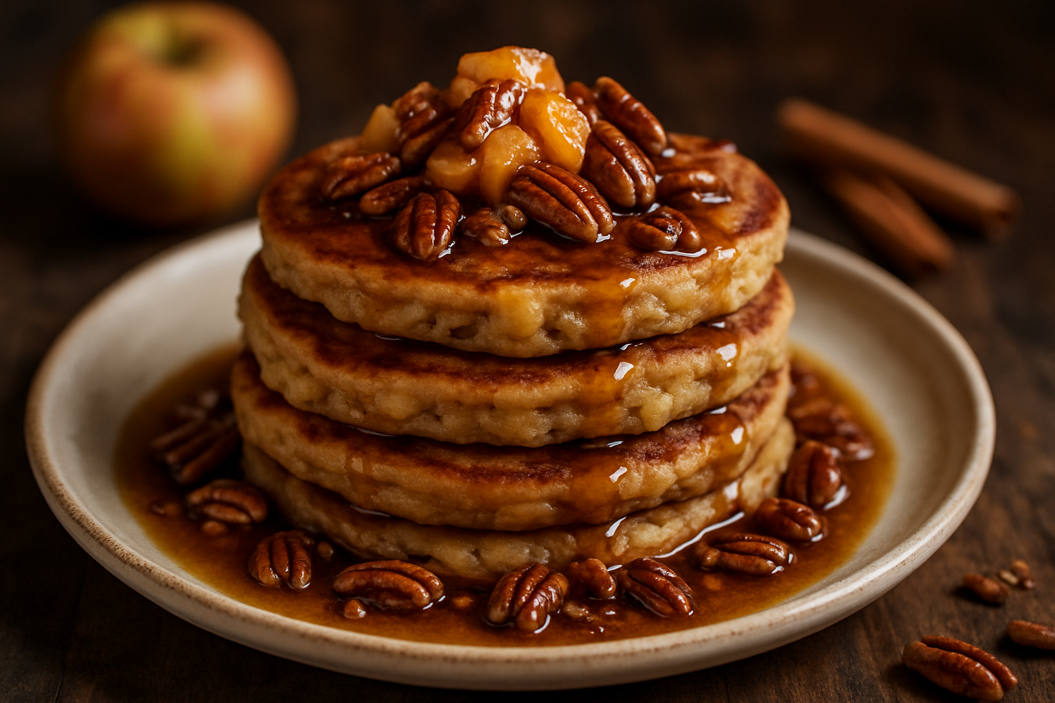 Maple Bourbon Spiced Apple Pancakes with Pecan Maple Syrup