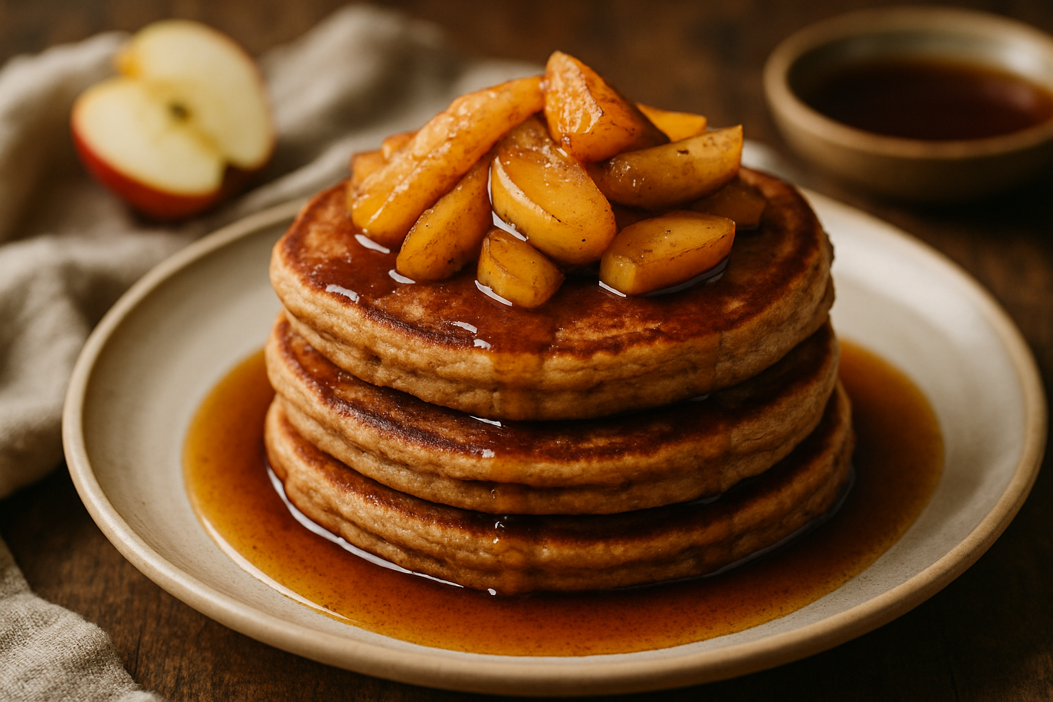 Maple Bourbon-Spiced Cinnamon Apple Pancakes