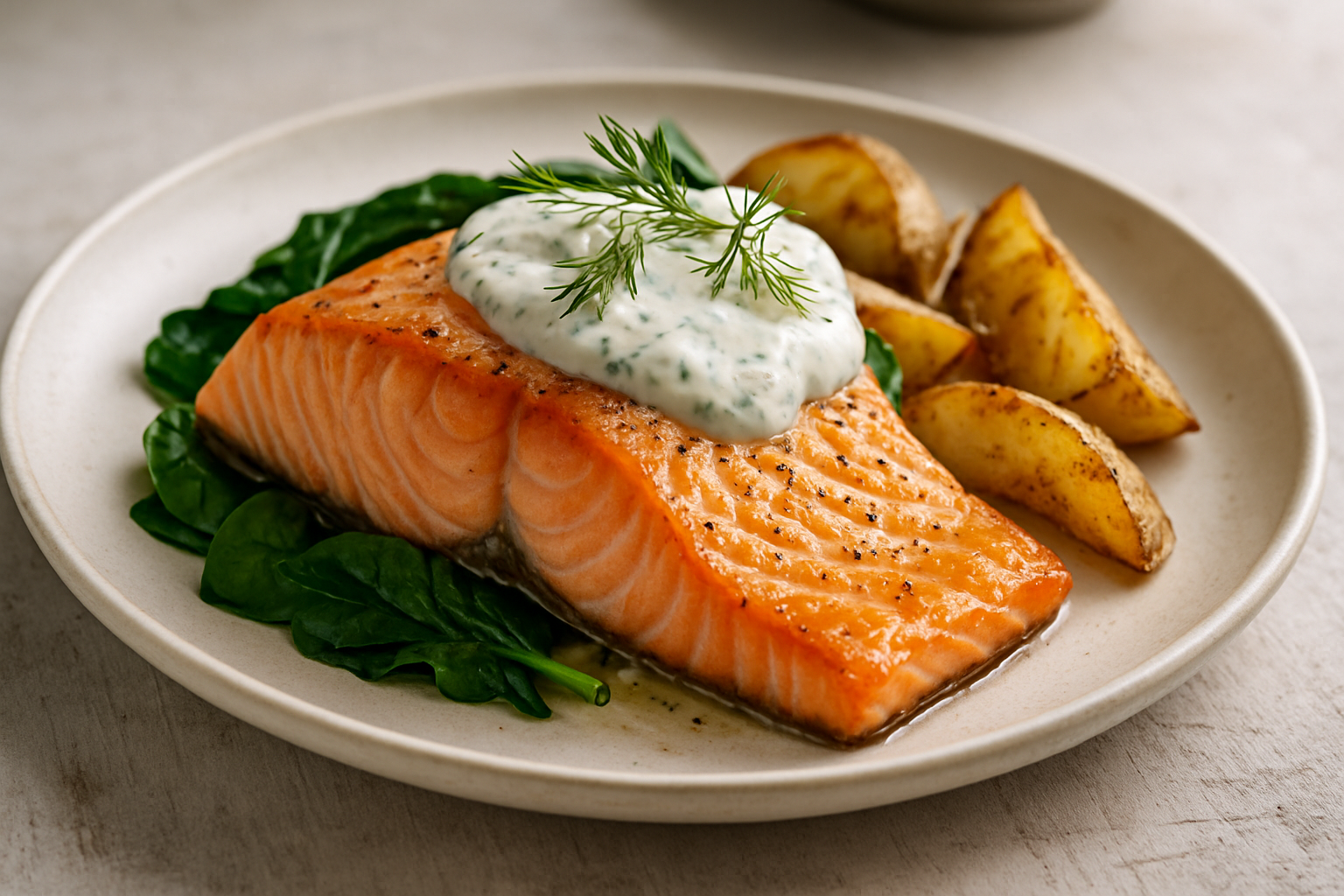 Oven-Baked Salmon with Dill Yogurt Sauce