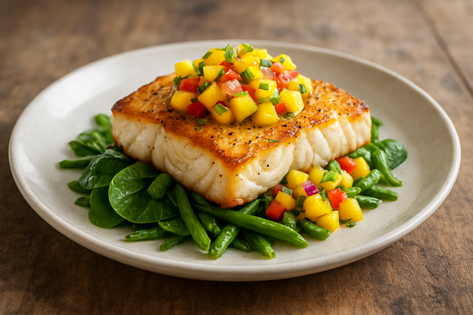 Pan-Seared Halibut with Mango Salsa