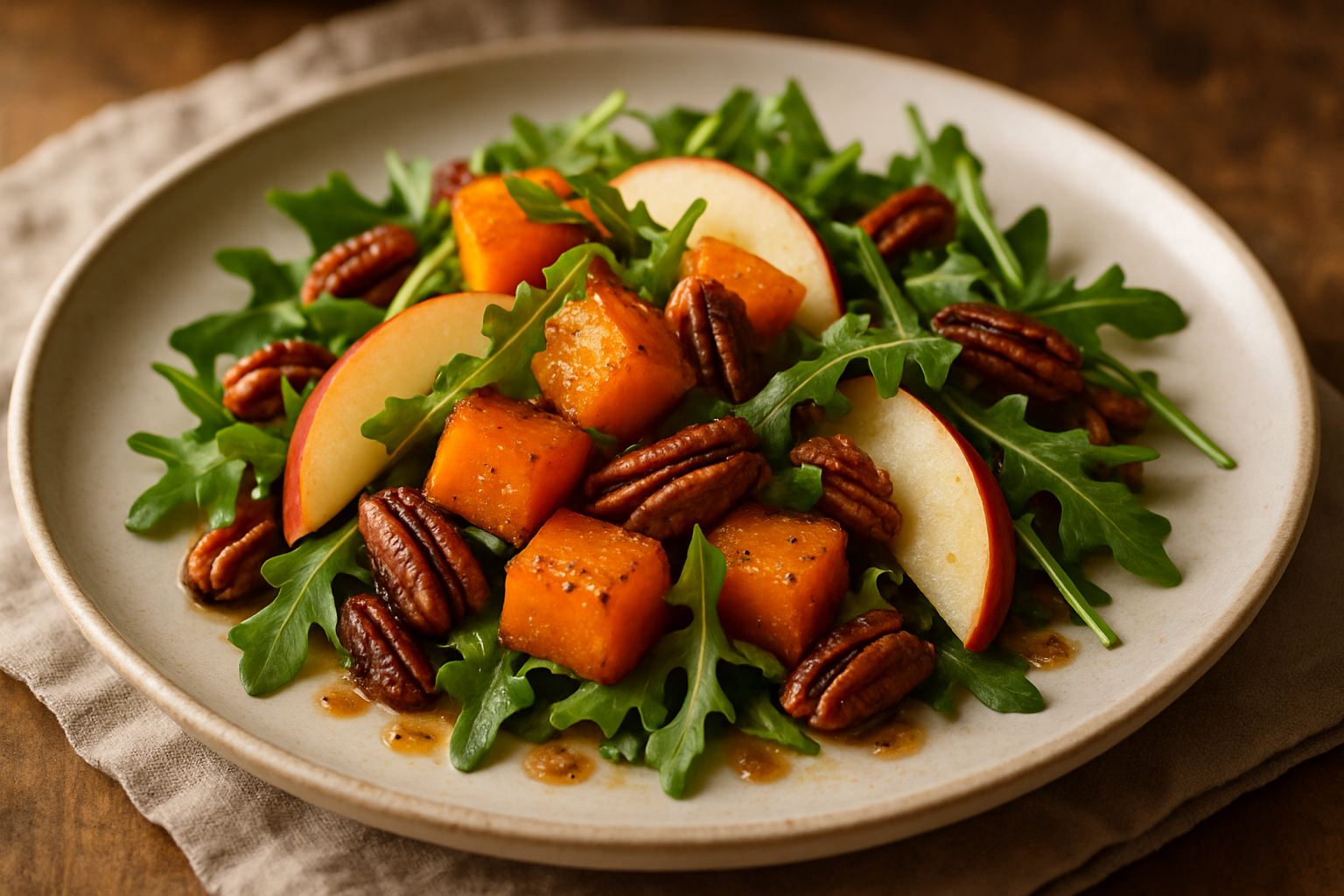 Roasted Autumn Butternut Squash and Apple Salad with Spiced Bourbon Vinaigrette