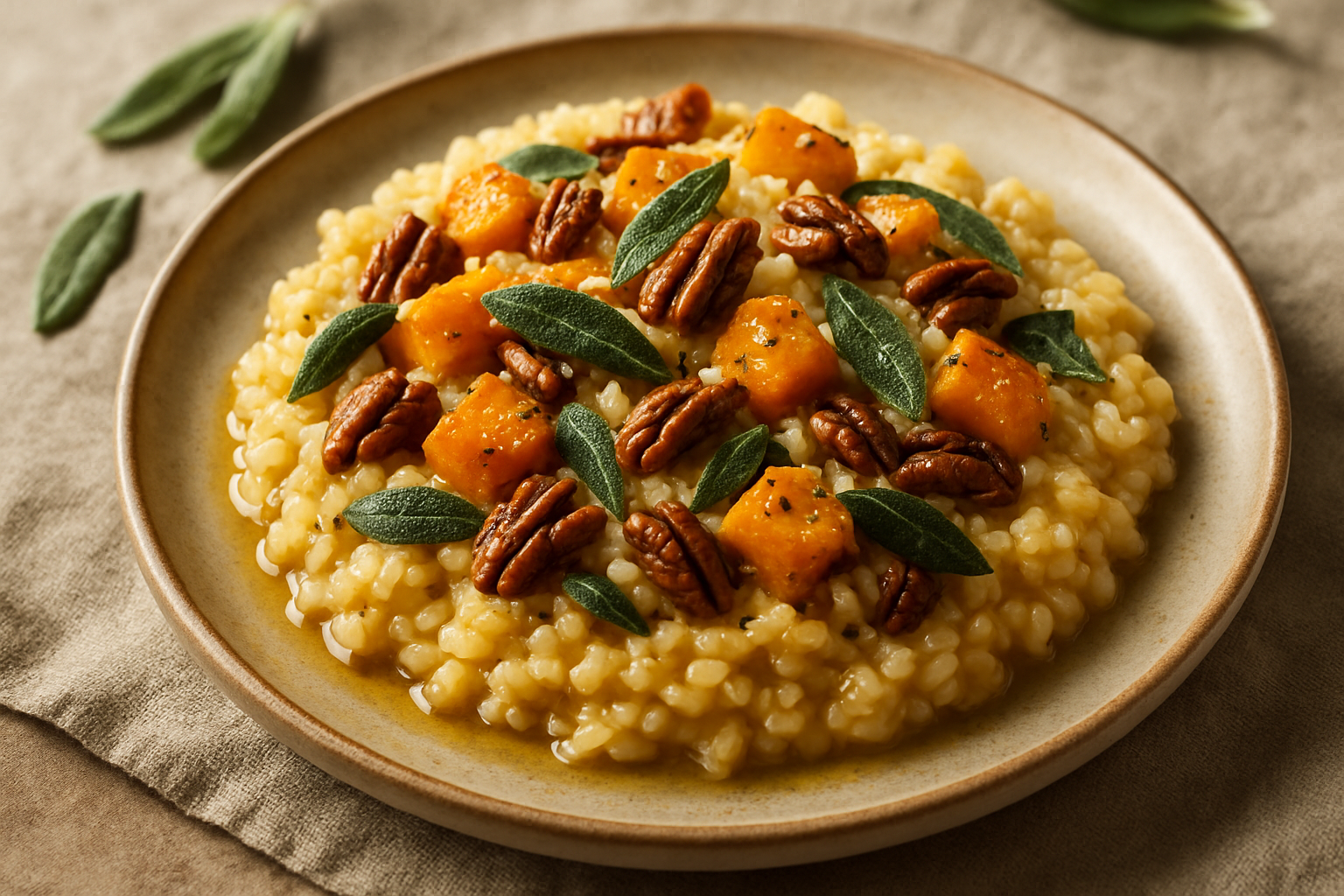 Roasted Butternut Squash and Sage Risotto with Toasted Pecans