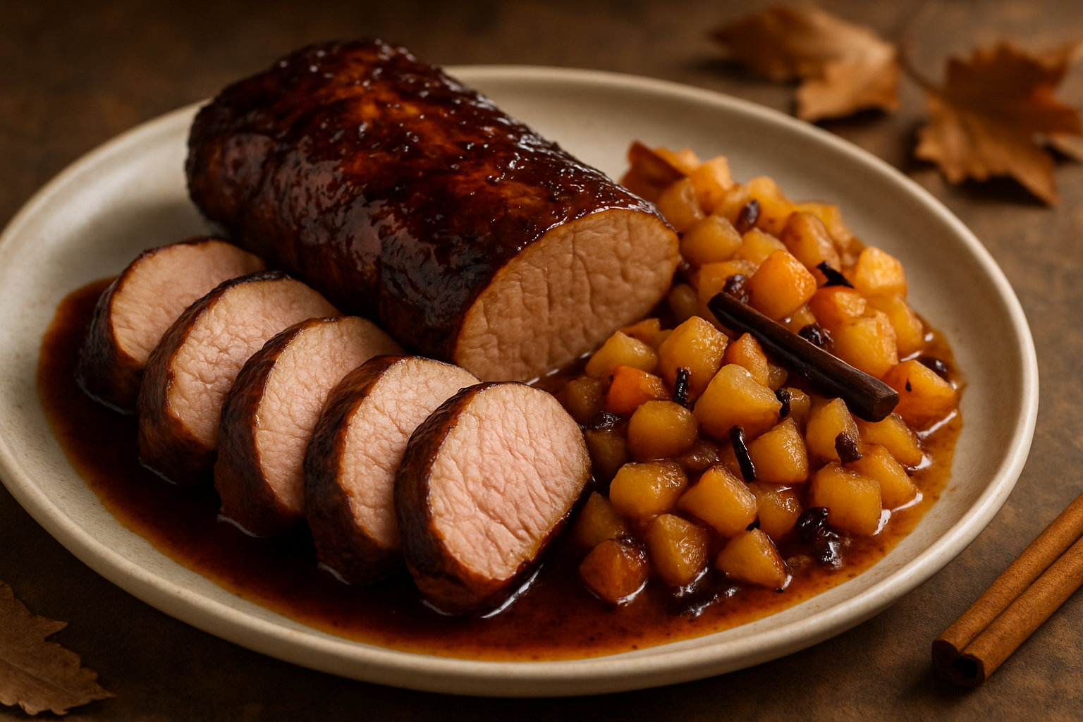 Roasted Maple Bourbon Glazed Pork Tenderloin with Spiced Apple Chutney