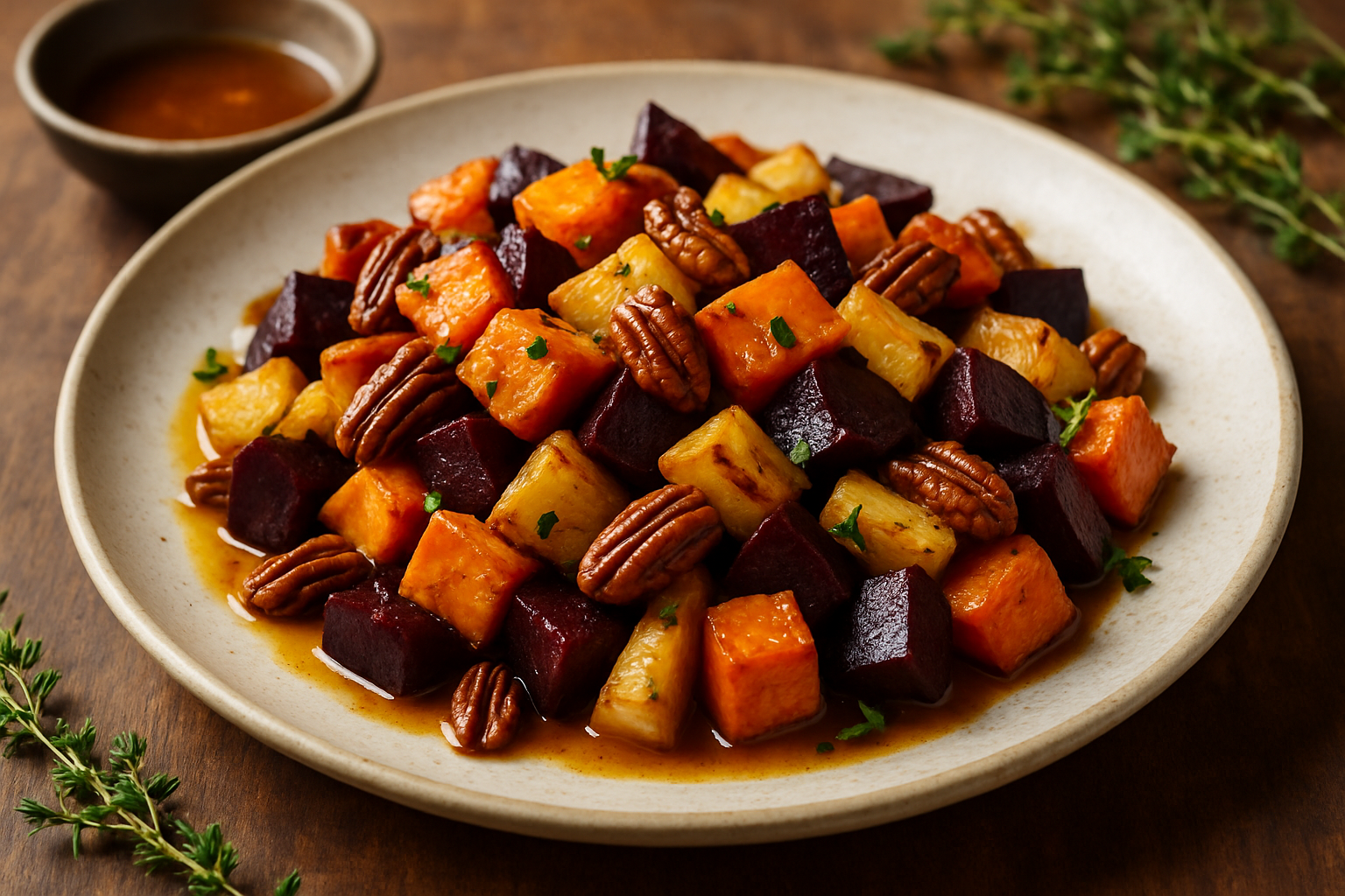 Roasted Root Vegetable Salad with Maple-Bourbon Dressing