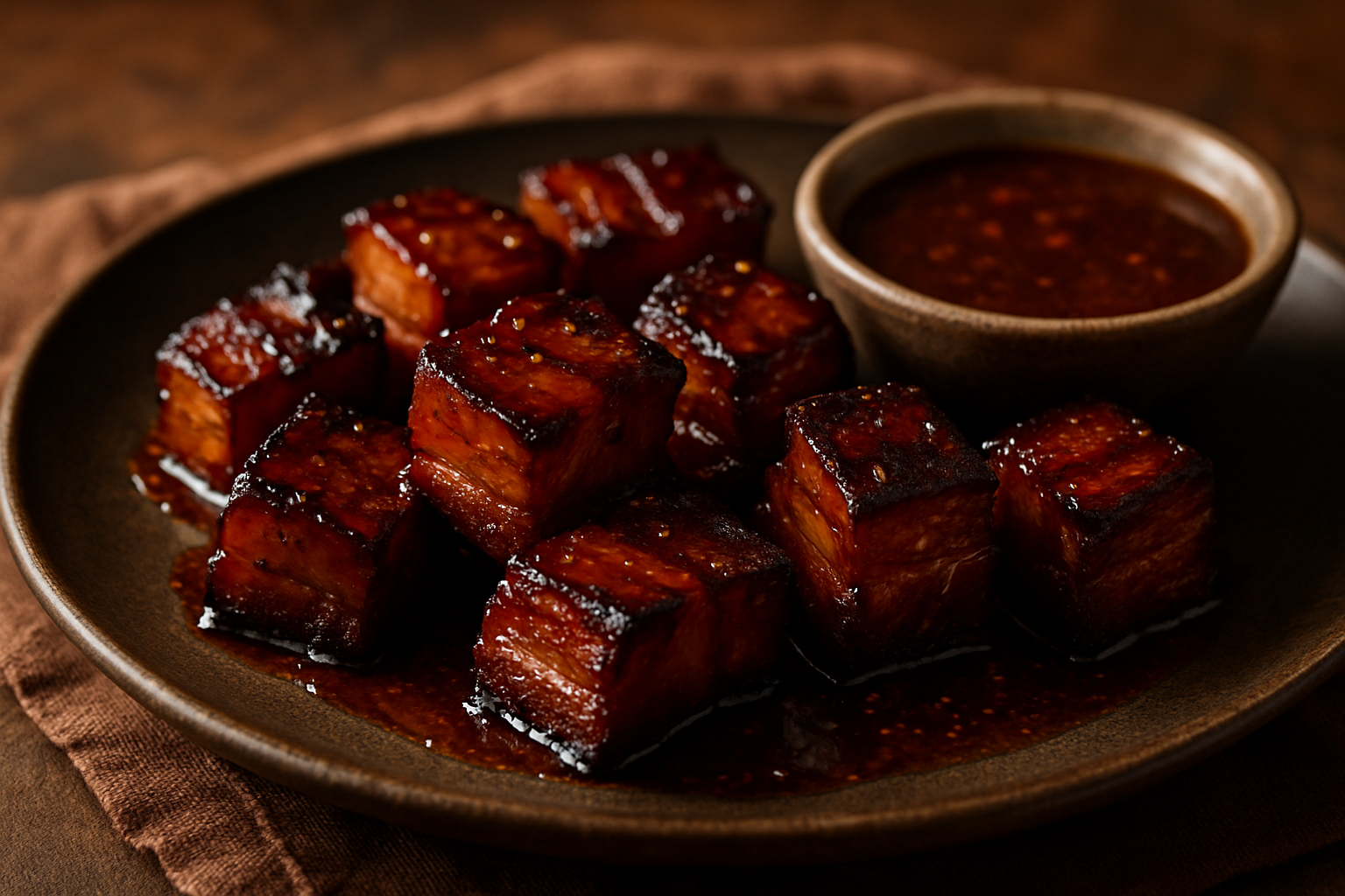Smoky Bourbon-Glazed Pork Belly Bites with Maple Chipotle Sauce