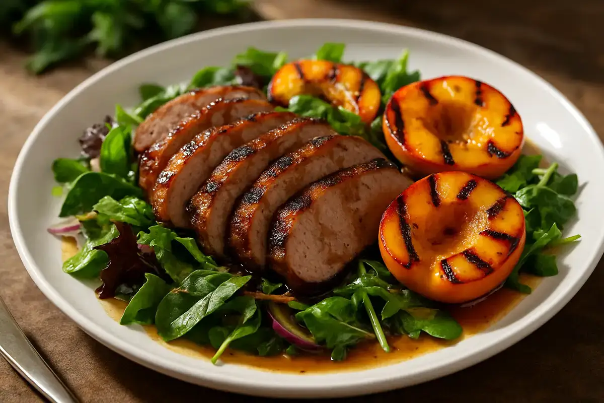 Smoky Bourbon-Grilled Peach and Pork Tenderloin Salad