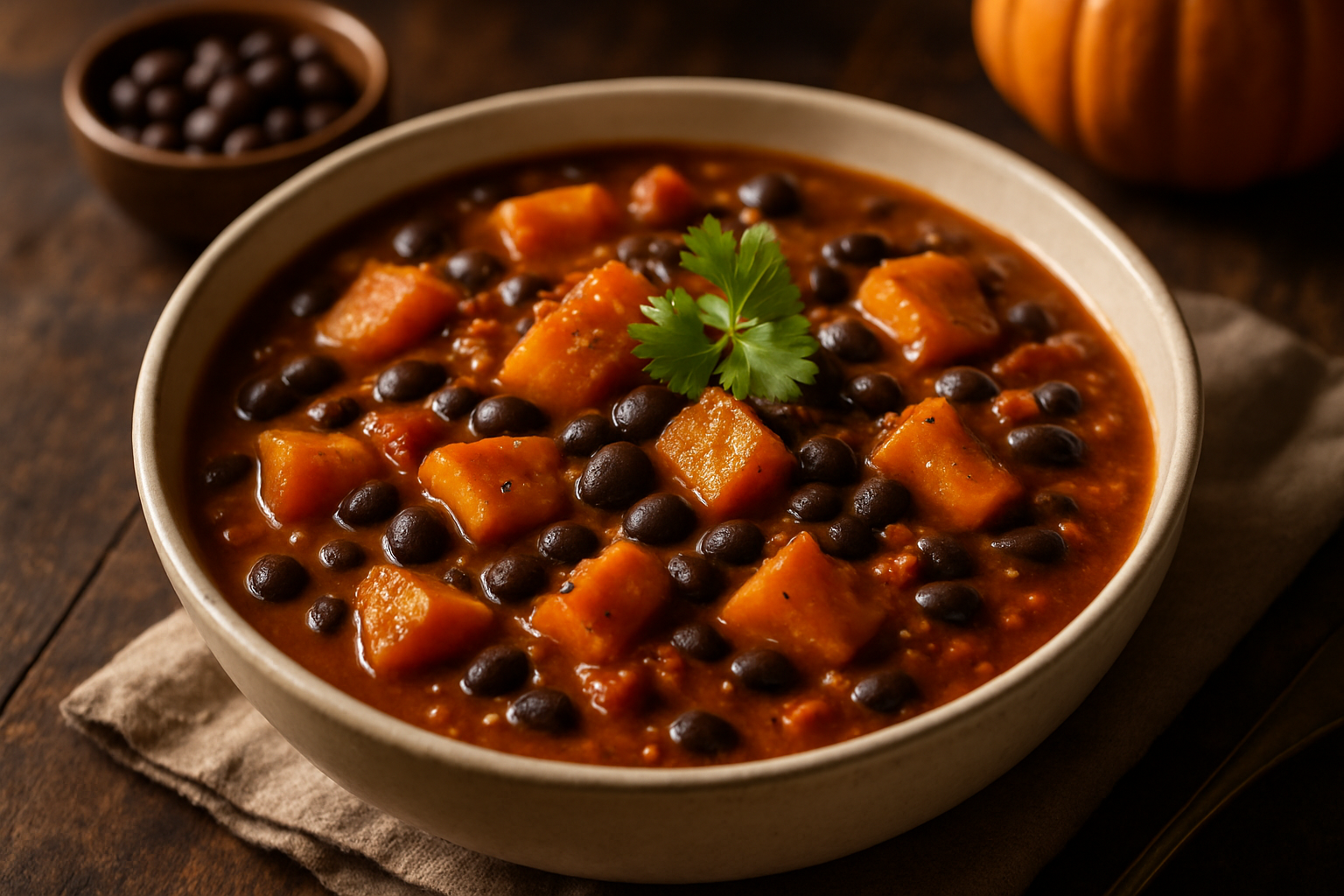 Smoky Bourbon Pumpkin Chili with Black Beans and Butternut Squash