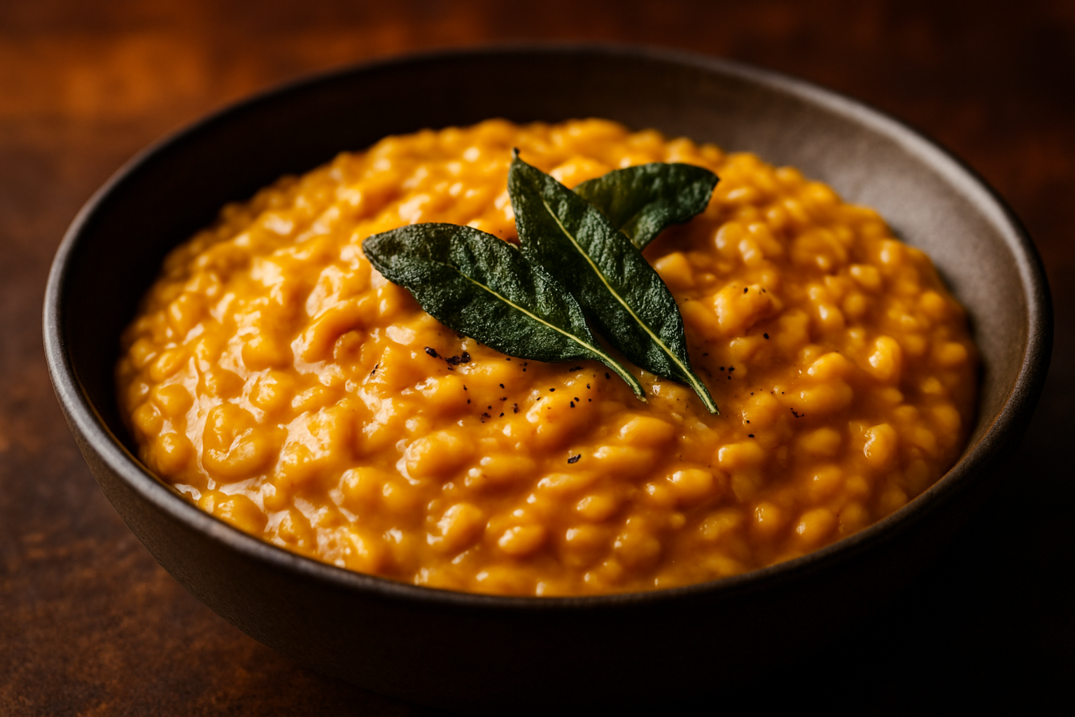 Smoky Bourbon Pumpkin Risotto with Crispy Sage