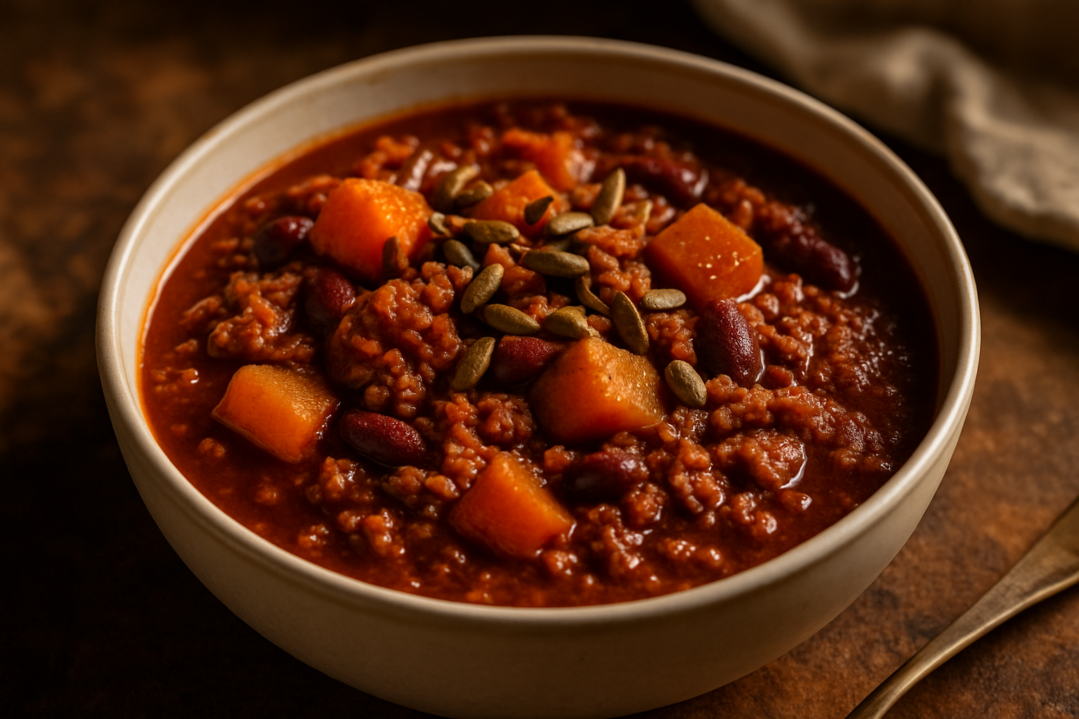 Smoky Bourbon-Spiced Pumpkin Chili with Toasted Pepitas