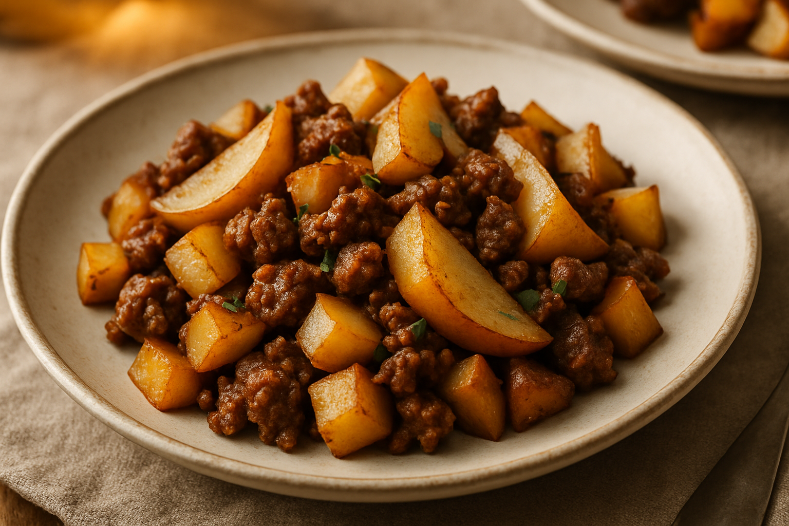 Spiced Autumn Pear and Sausage Breakfast Hash