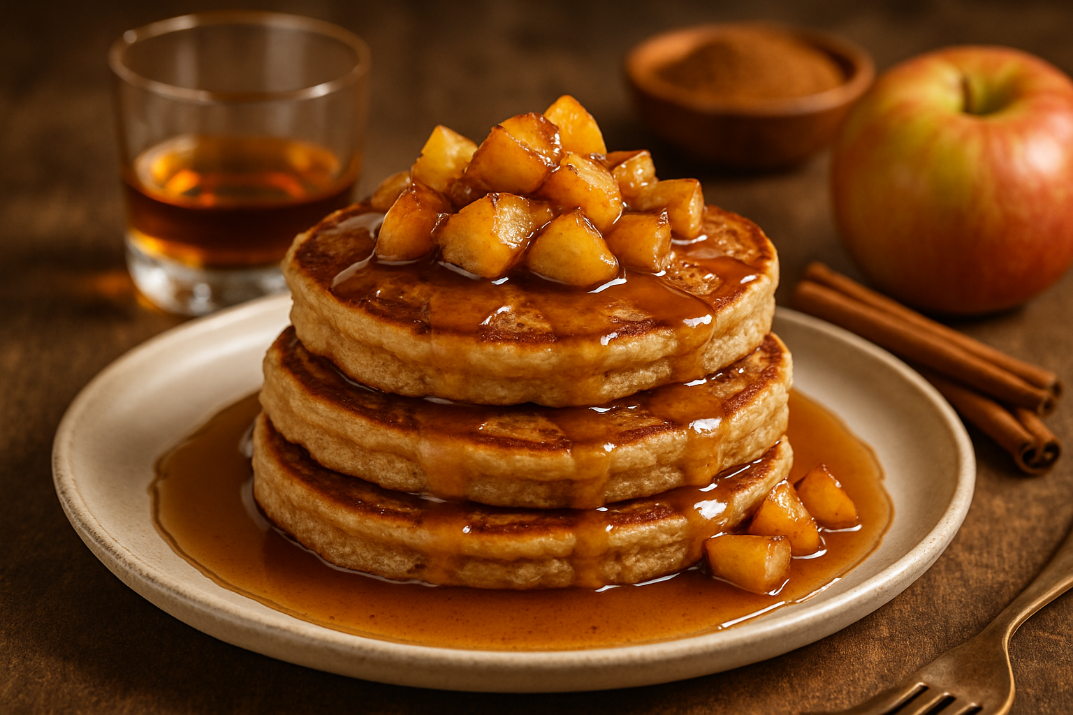 Spiced Bourbon Apple Pancakes with Maple Glaze