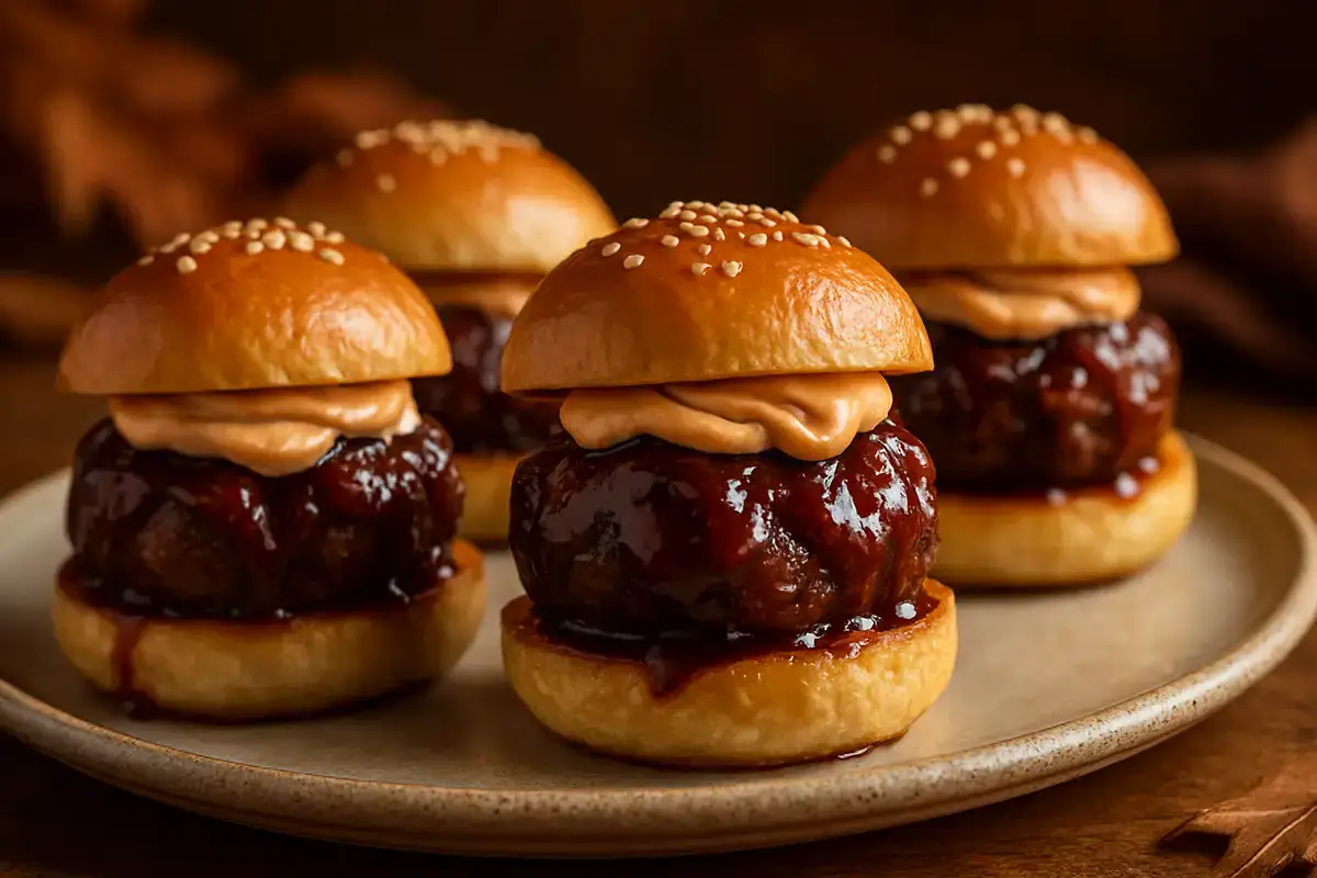 Spiced Bourbon BBQ Meatball Sliders with Smoky Chipotle Aioli